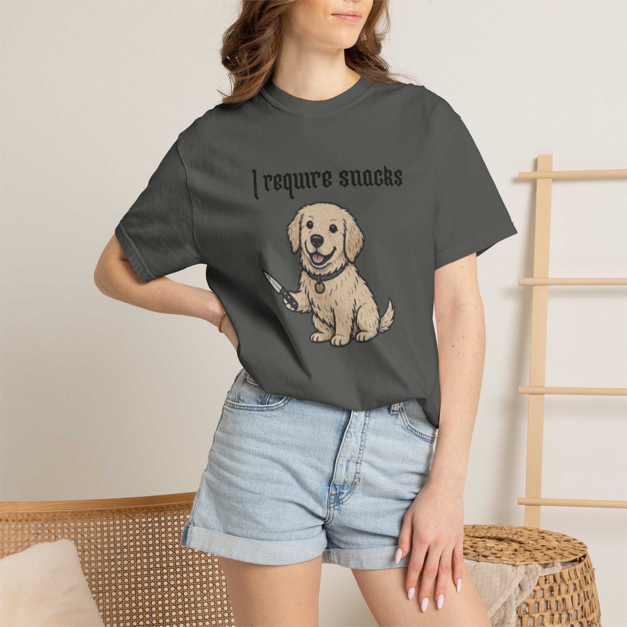 I Require Snacks T-Shirt — Cute Golden Retriever Graphic Tee