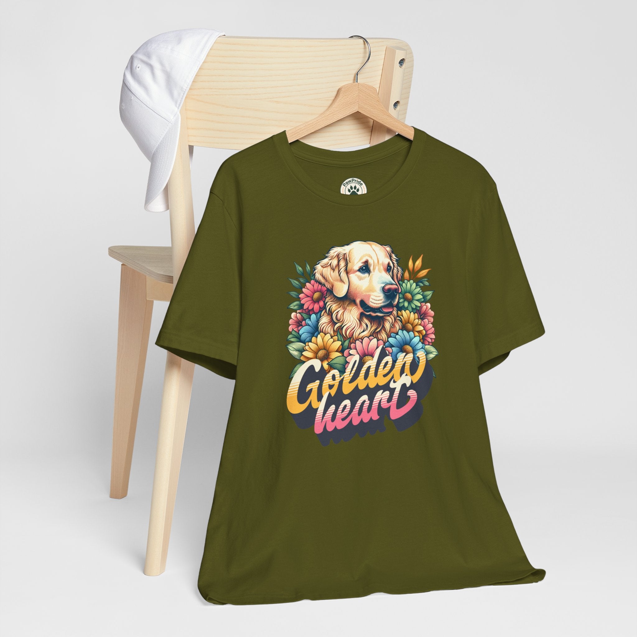 Golden Heart T-Shirt — Retro Floral Golden Retriever Tee