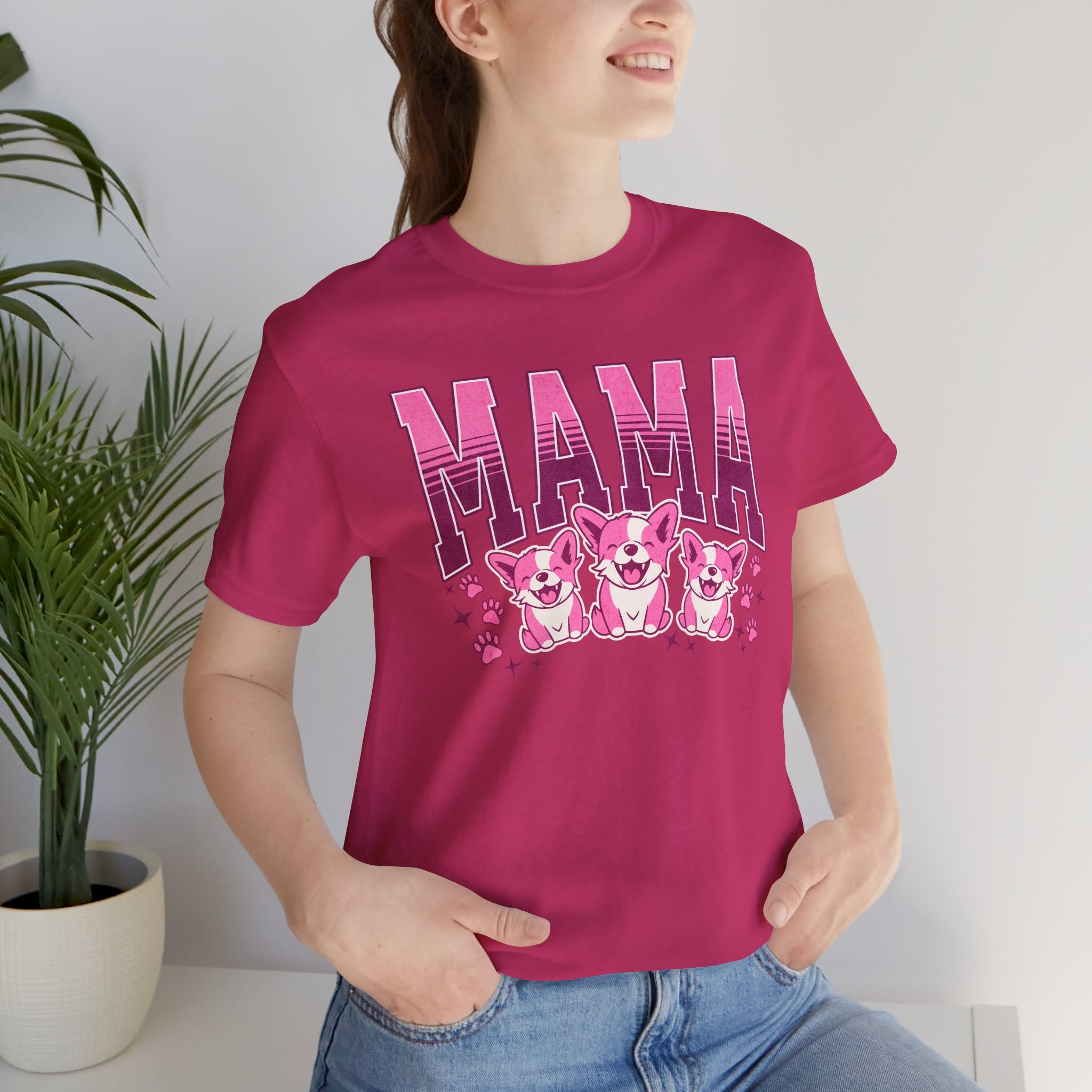 Mama Tee — Pink Corgi Mom Graphic T-Shirt