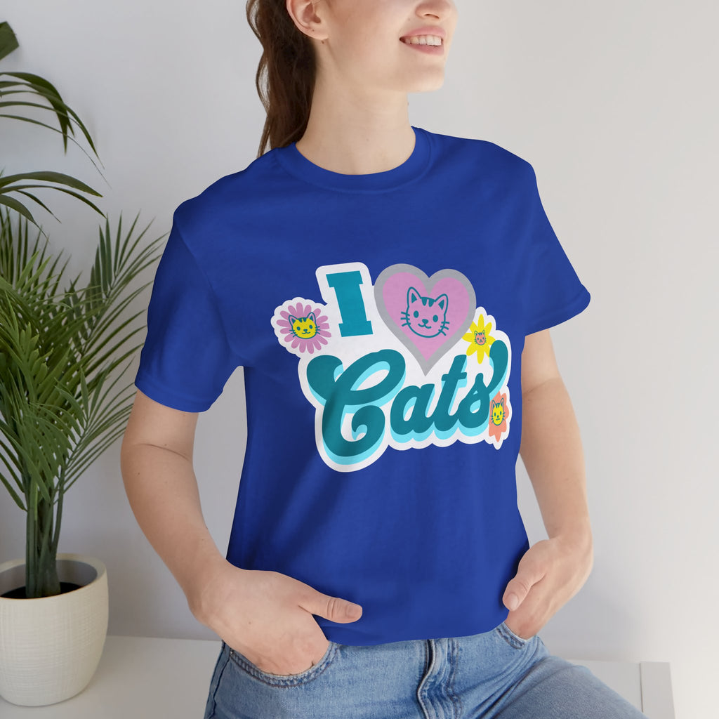 I  Cats Retro Floral Tee — Cute Cat Lover Graphic T-Shirt