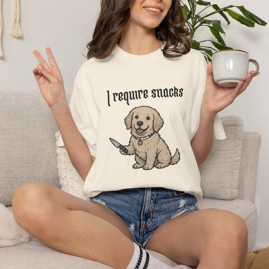 I Require Snacks T-Shirt — Cute Golden Retriever Graphic Tee