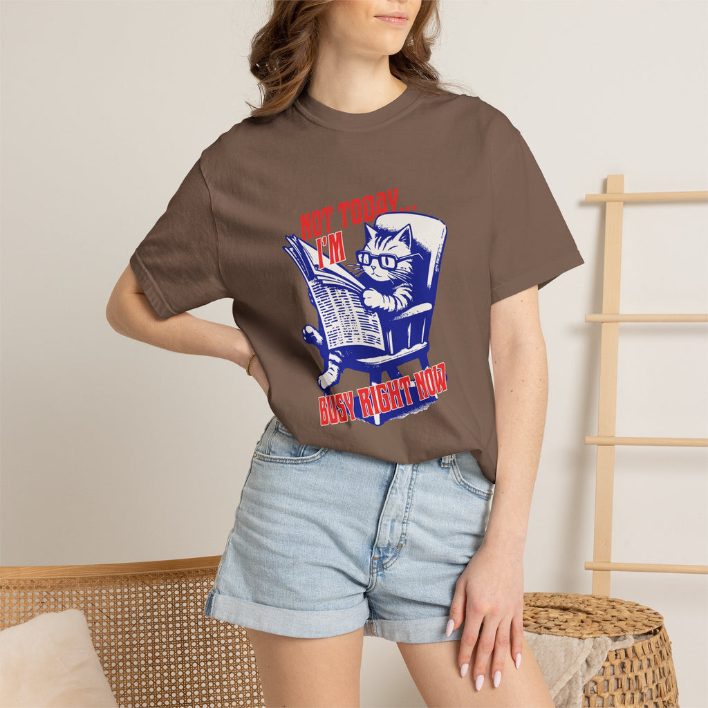 Cat Reading T-Shirt — "Not Today... I'm Busy Right Now" Vintage Graphic Tee
