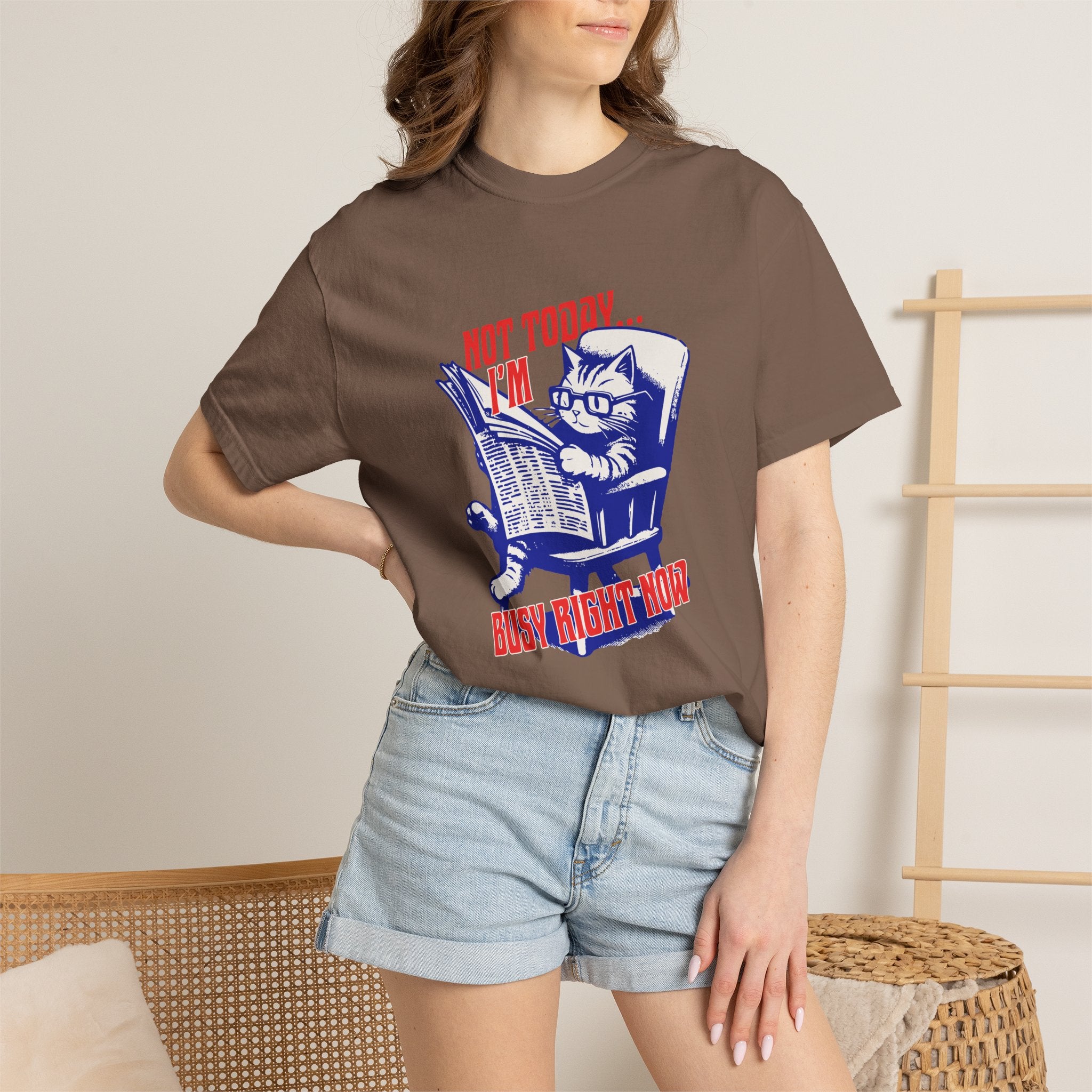 Cat Reading T-Shirt — "Not Today... I'm Busy Right Now" Vintage Graphic Tee