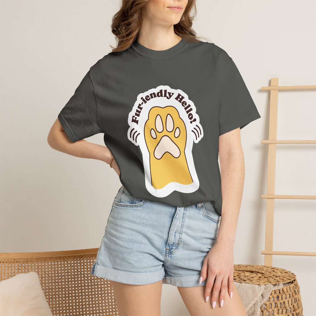 Pet Paw Graphic T-Shirt — "Fur-rendly Hello" Cute Animal Lover Tee