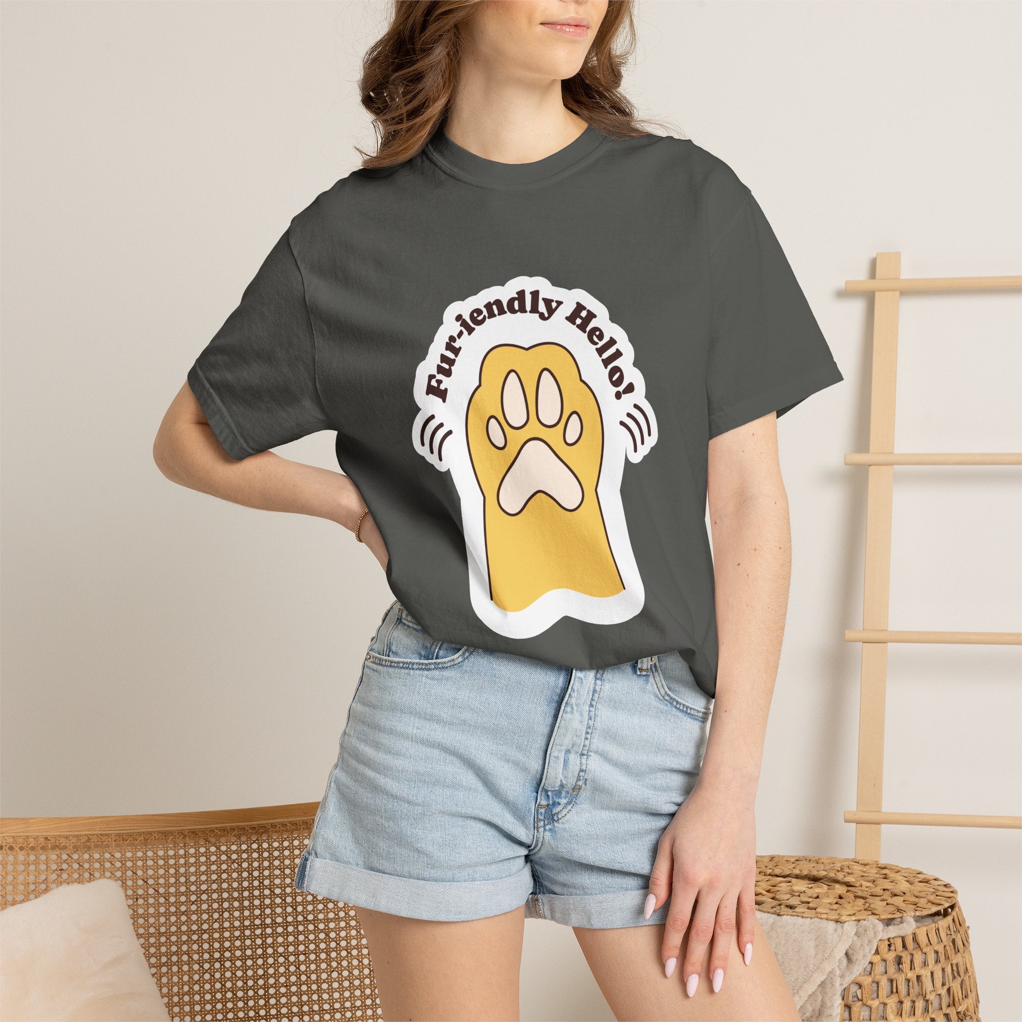 Pet Paw Graphic T-Shirt — "Fur-rendly Hello" Cute Animal Lover Tee