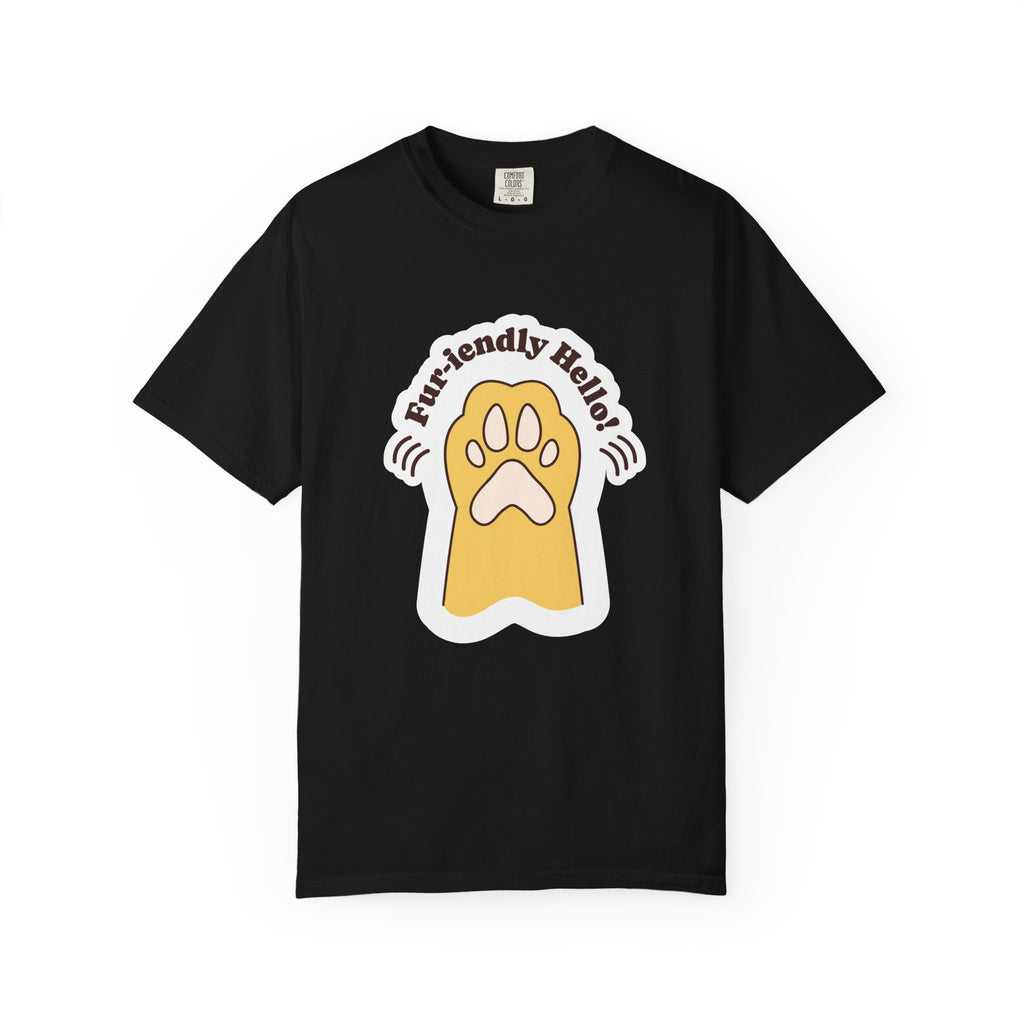 Pet Paw Graphic T-Shirt — "Fur-rendly Hello" Cute Animal Lover Tee