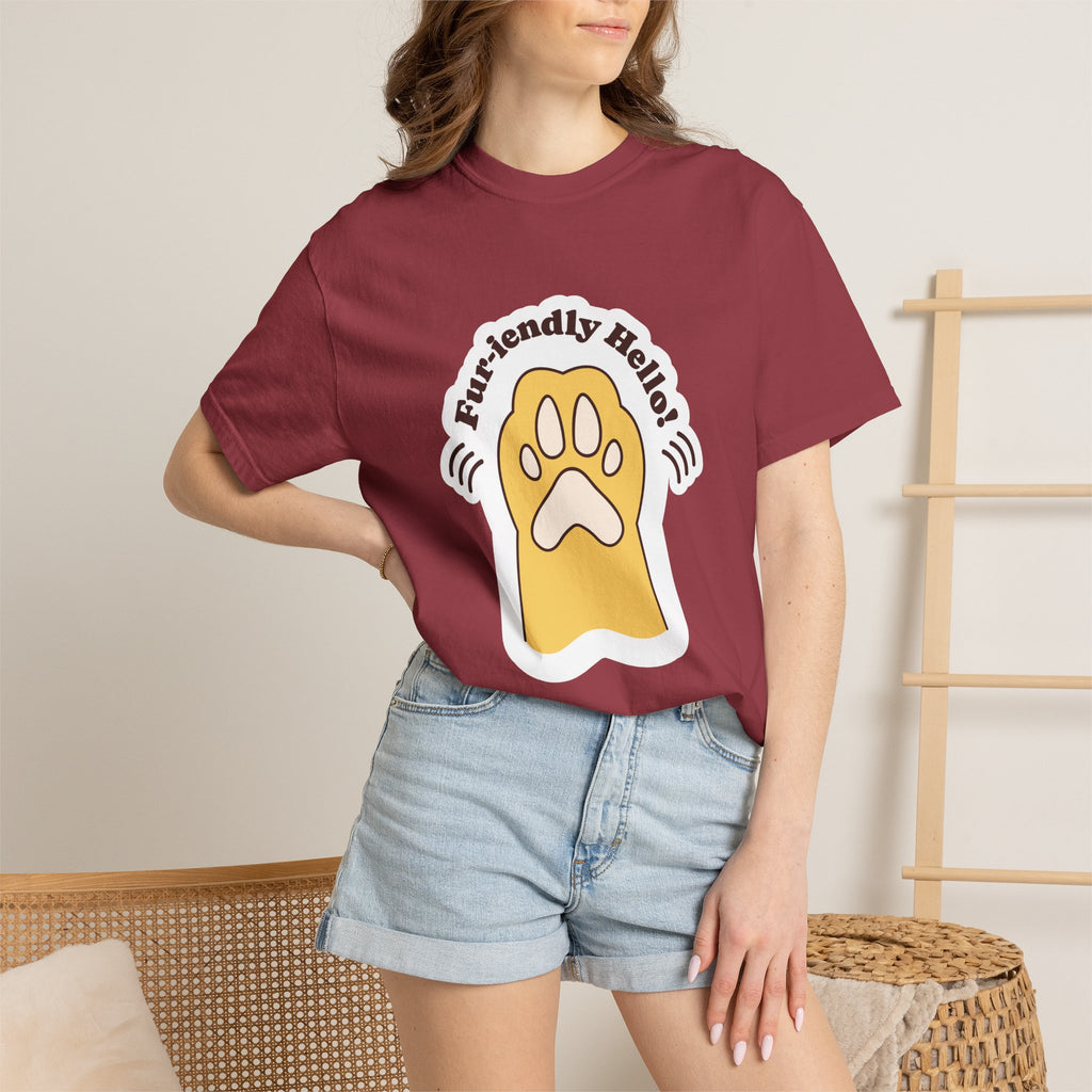 Pet Paw Graphic T-Shirt — "Fur-rendly Hello" Cute Animal Lover Tee