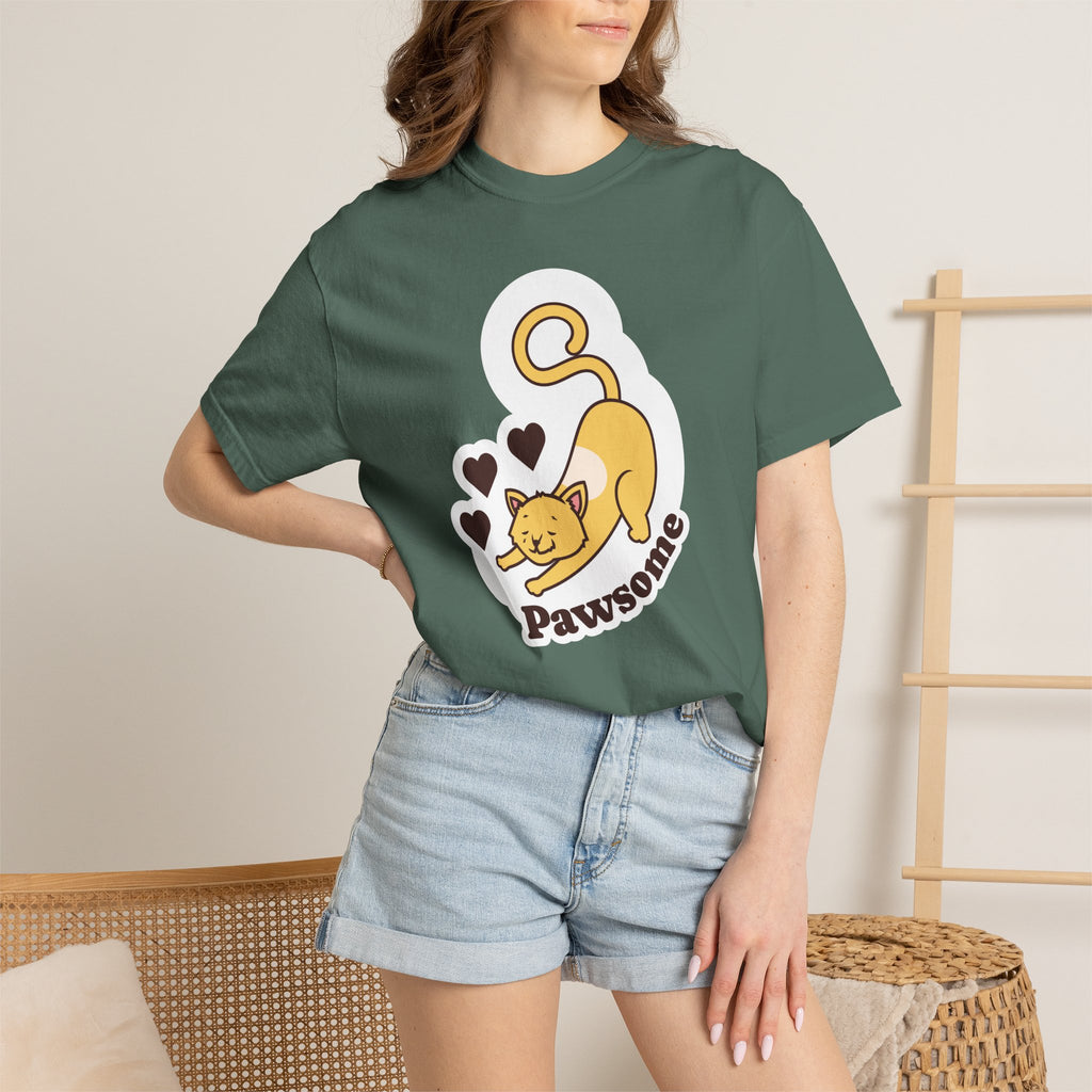 Pawsome Cat T-Shirt — Cute Stretching Kitty Graphic Tee