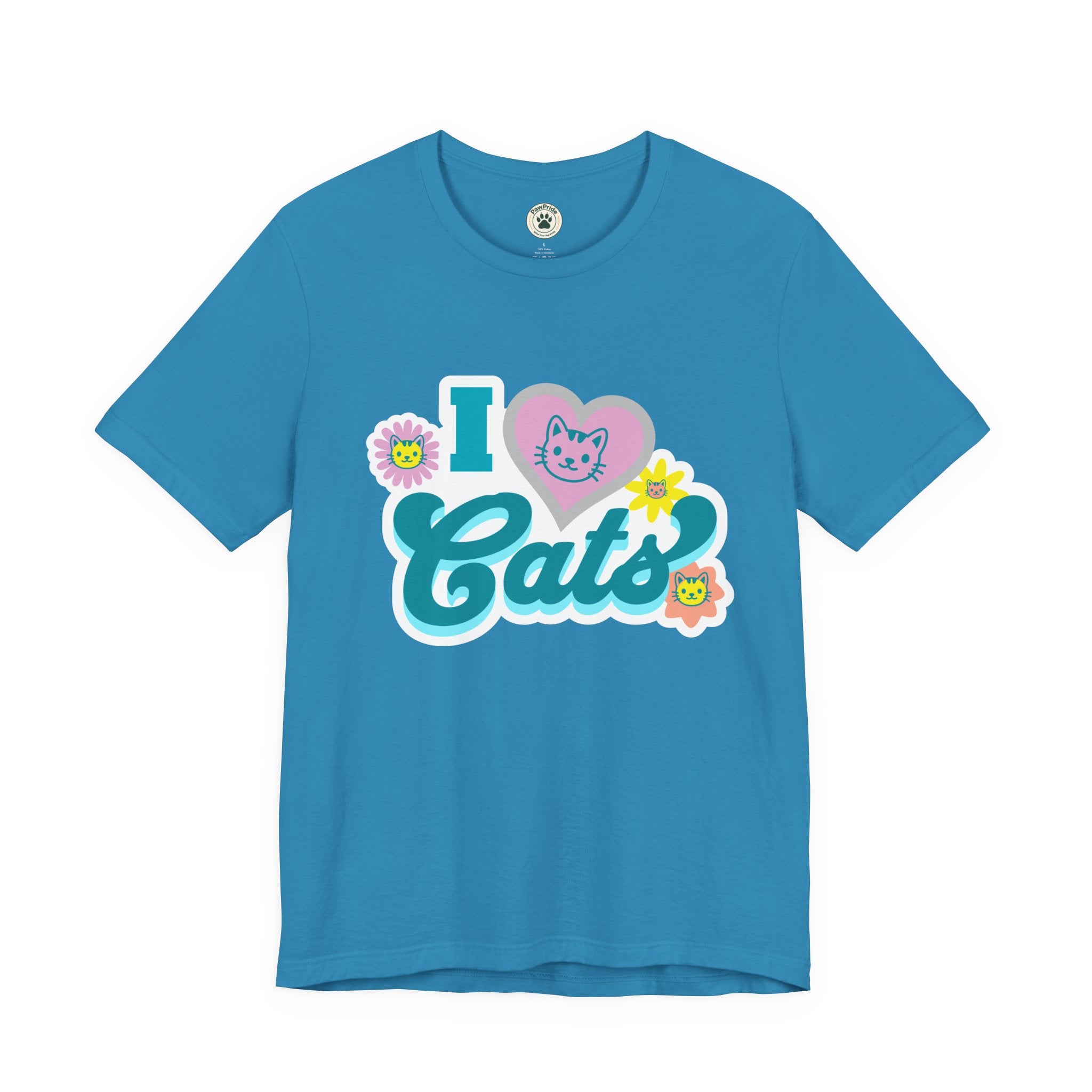 I  Cats Retro Floral Tee — Cute Cat Lover Graphic T-Shirt