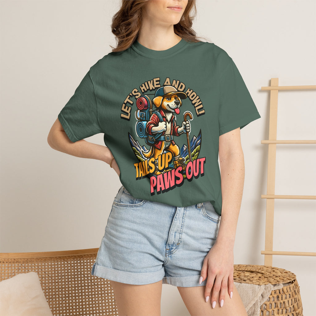 Hiking Dog T-Shirt — "Tails Up, Paws Out" Adventure Tee