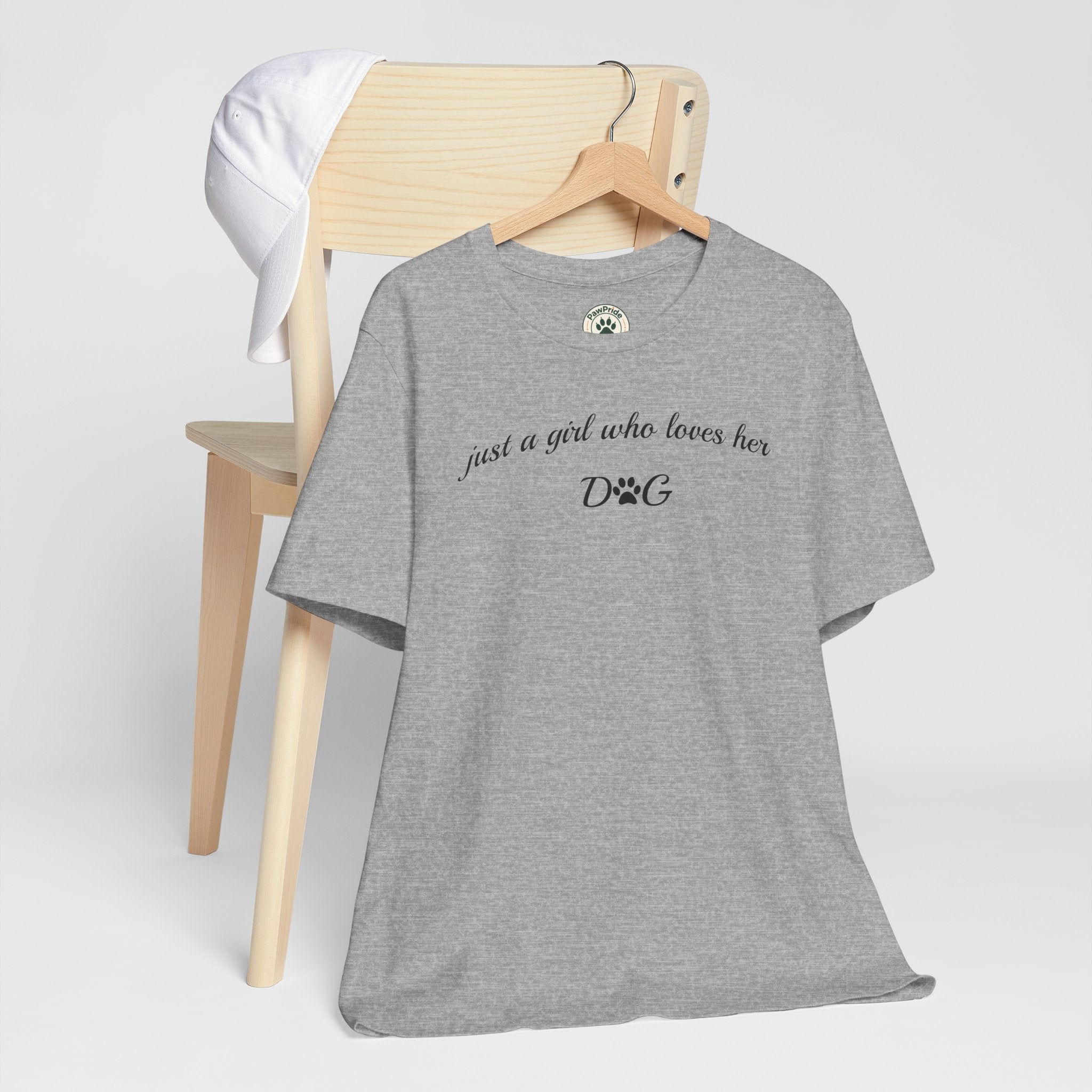Dog Lover Tee — "just a girl who loves her DOG" Script Graphic T-Shirt