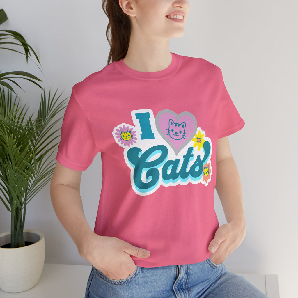 I  Cats Retro Floral Tee — Cute Cat Lover Graphic T-Shirt