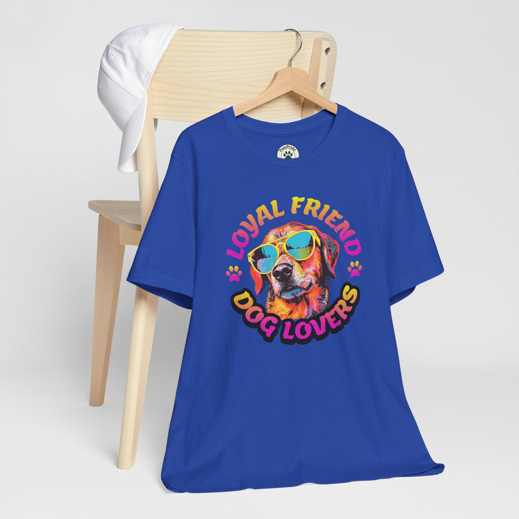 Dog Lovers T-Shirt — "Loyal Friend" Colorful Sunglasses Puppy Tee