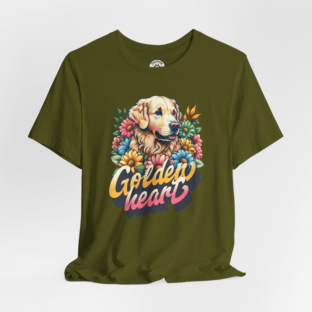 Golden Heart T-Shirt — Retro Floral Golden Retriever Tee