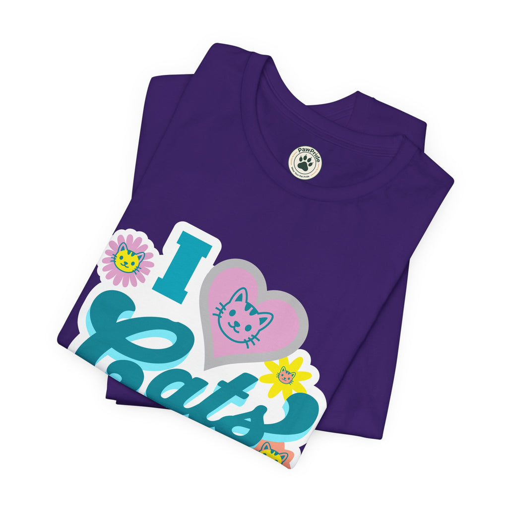 I  Cats Retro Floral Tee — Cute Cat Lover Graphic T-Shirt