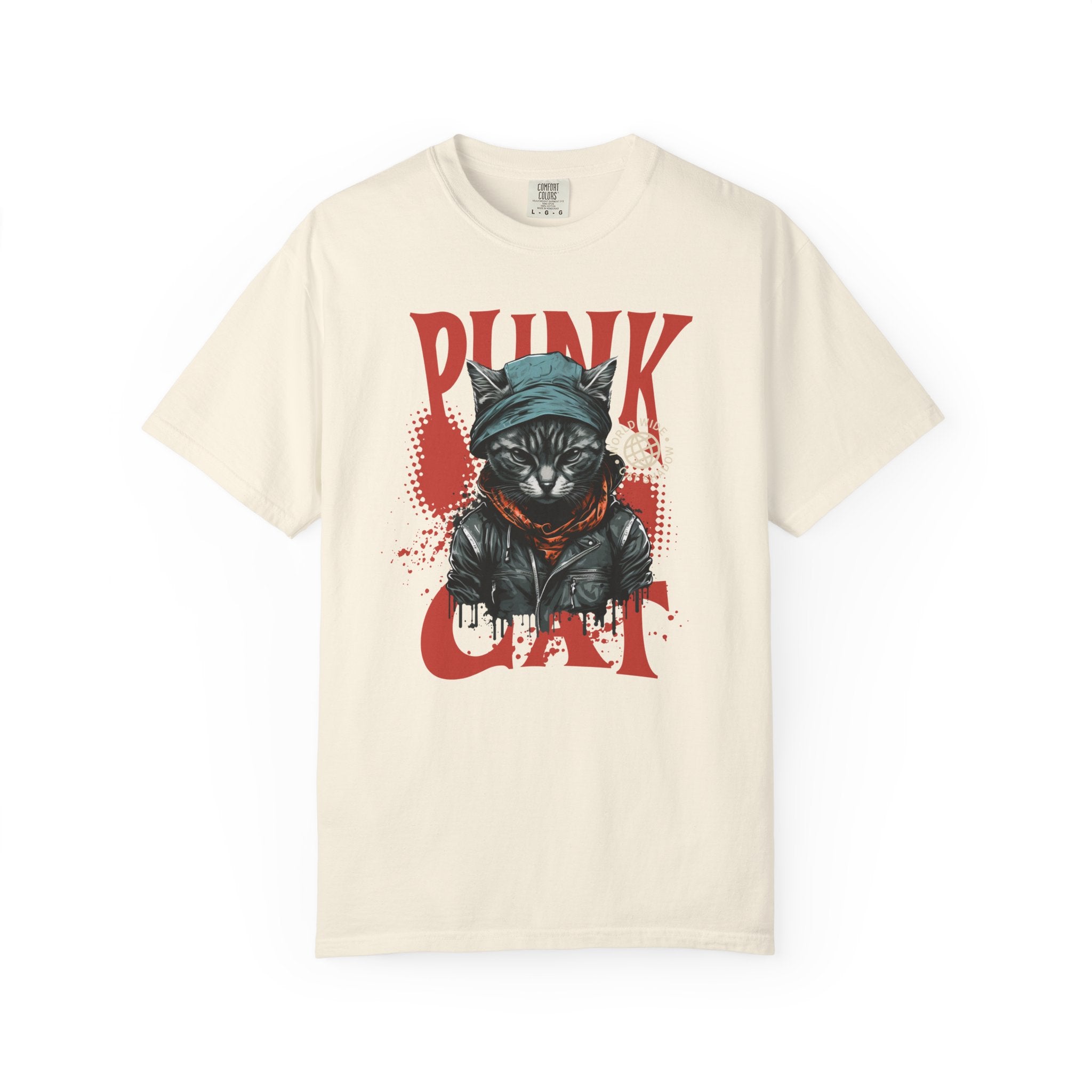 Punk Cat Graphic T-Shirt — Edgy Streetwear Tee with Biker Cat Design