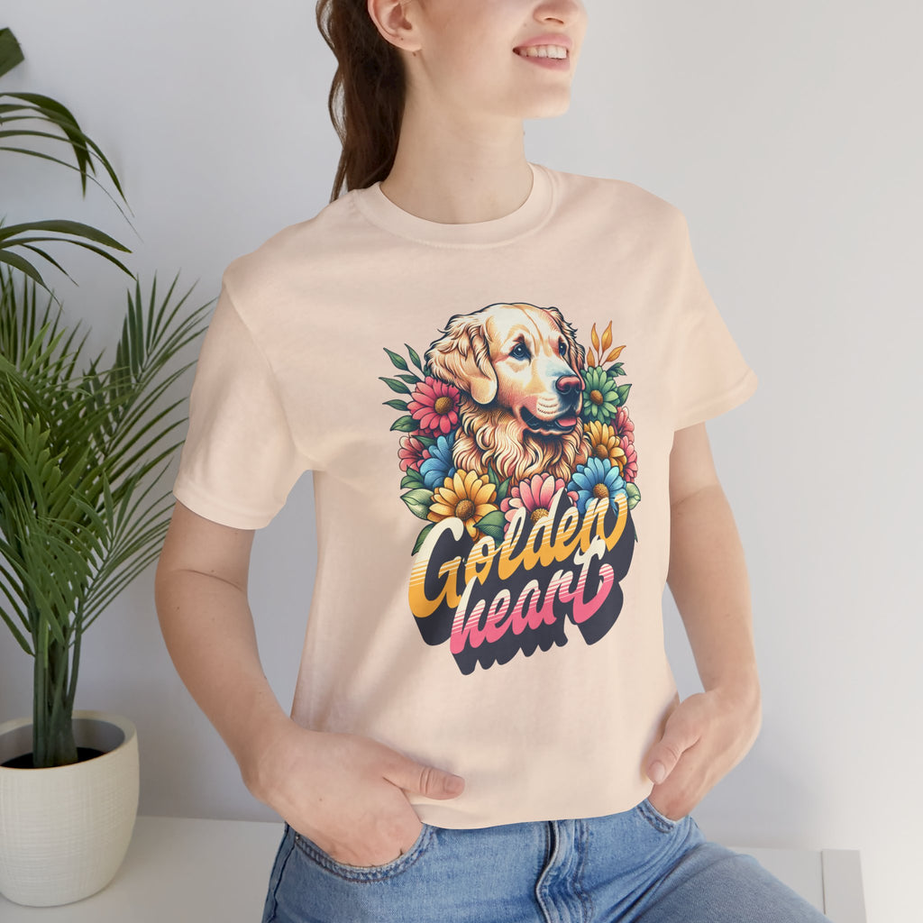 Golden Heart T-Shirt — Retro Floral Golden Retriever Tee