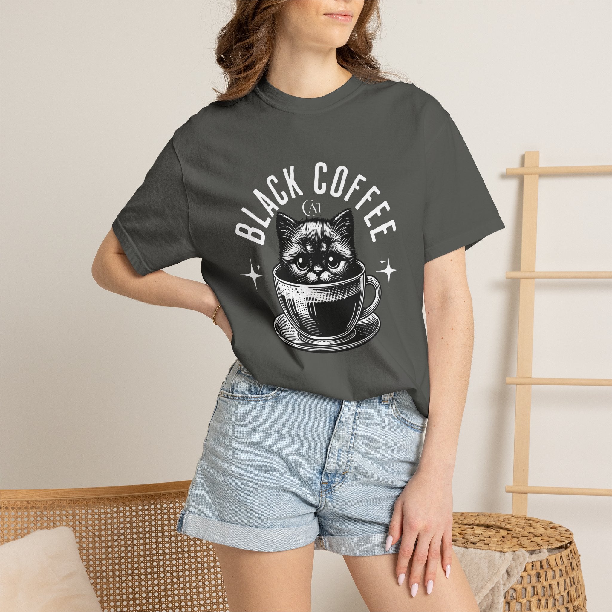 Black Coffee Cat T-Shirt — Cute Cat in Coffee Cup Graphic Tee