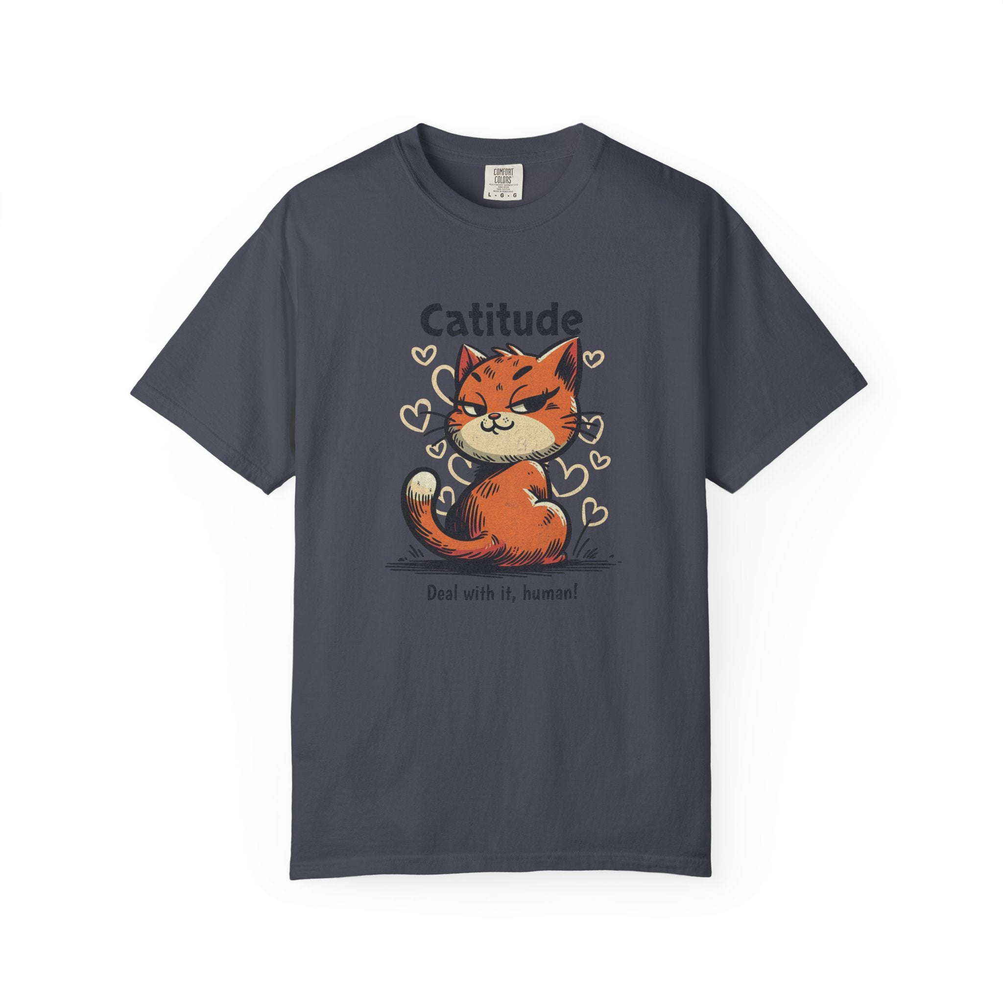 Catitude T-Shirt — Cute Orange Cat Graphic Tee, "Deal with it, human!"