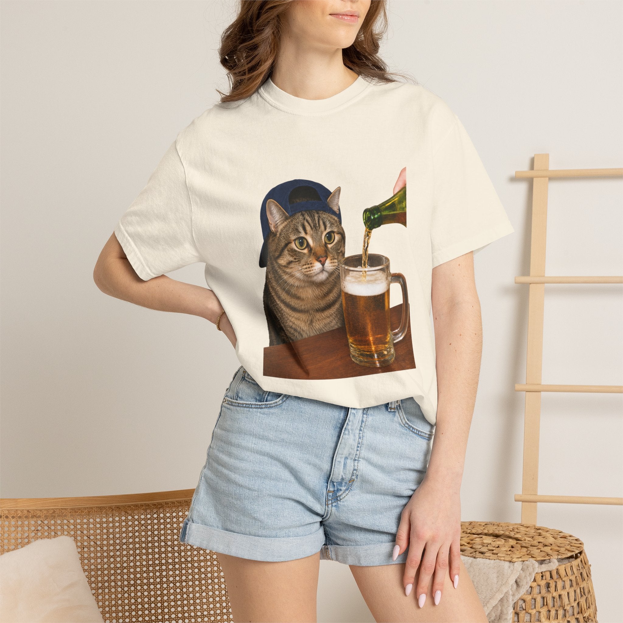 Cat With Beer T-Shirt — Funny Cat Drinking Beer Graphic Tee