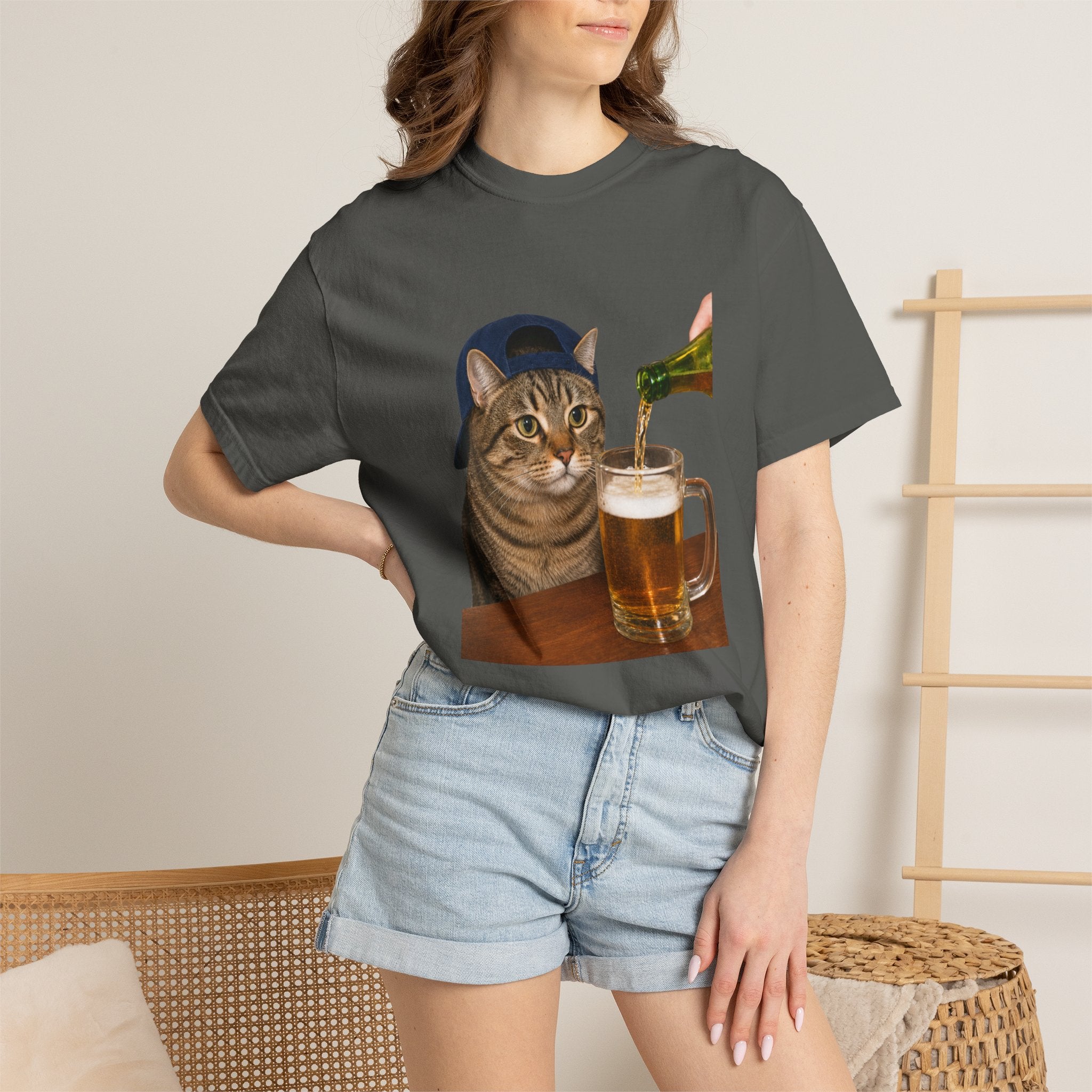 Cat With Beer T-Shirt — Funny Cat Drinking Beer Graphic Tee