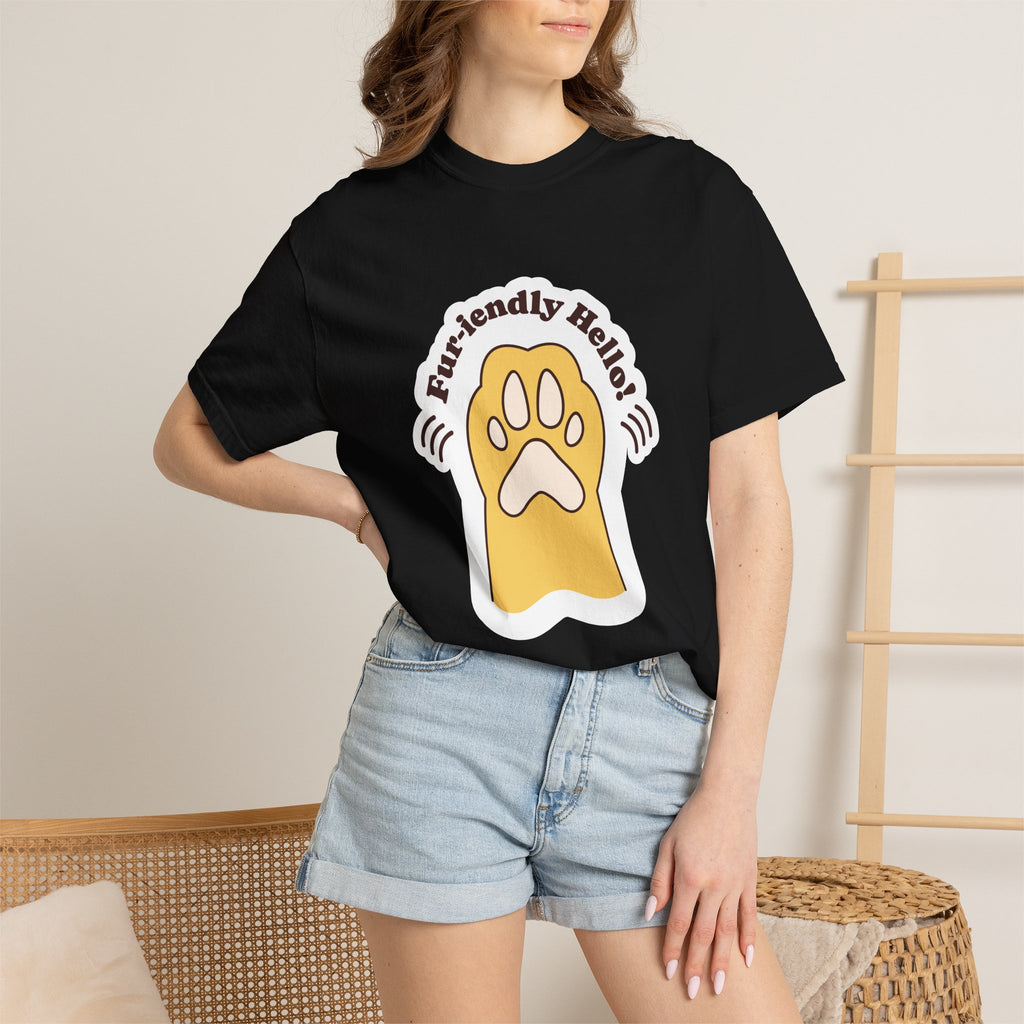 Pet Paw Graphic T-Shirt — "Fur-rendly Hello" Cute Animal Lover Tee