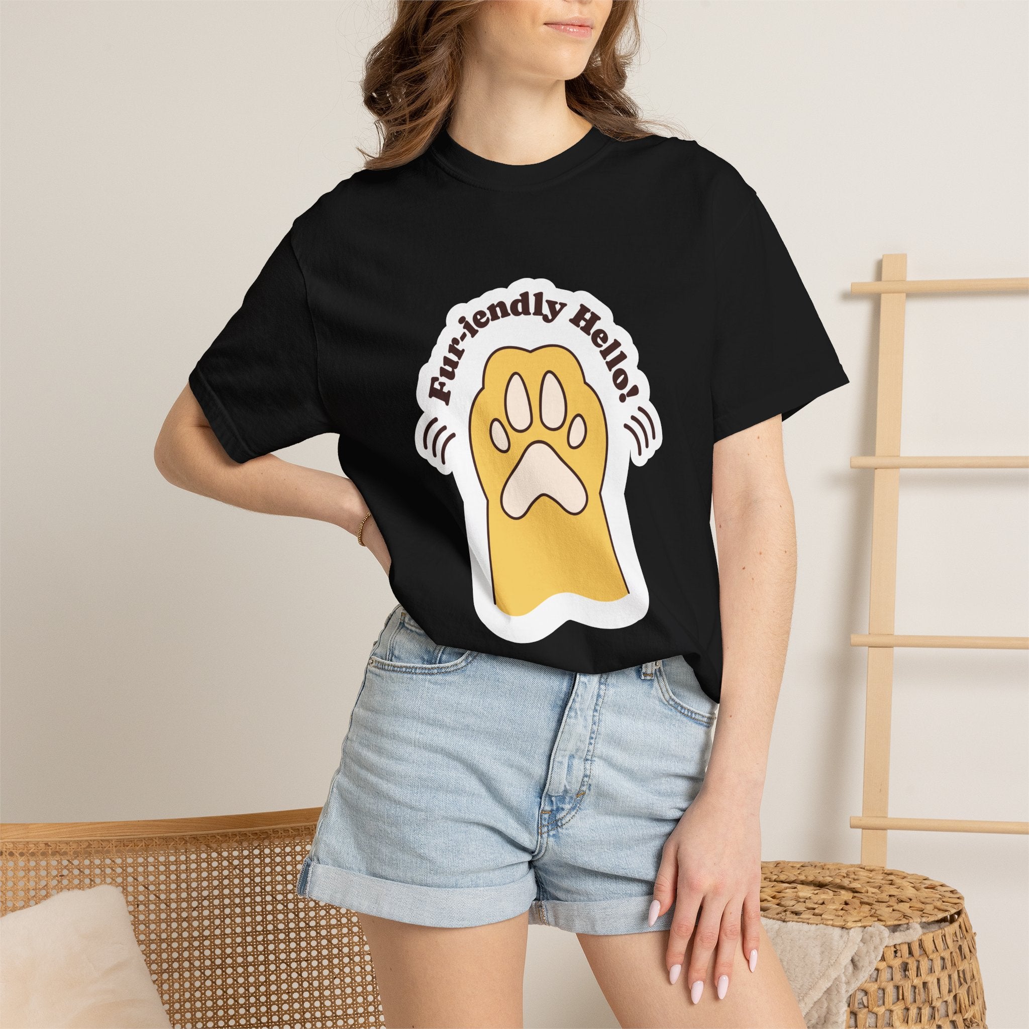 Pet Paw Graphic T-Shirt — "Fur-rendly Hello" Cute Animal Lover Tee