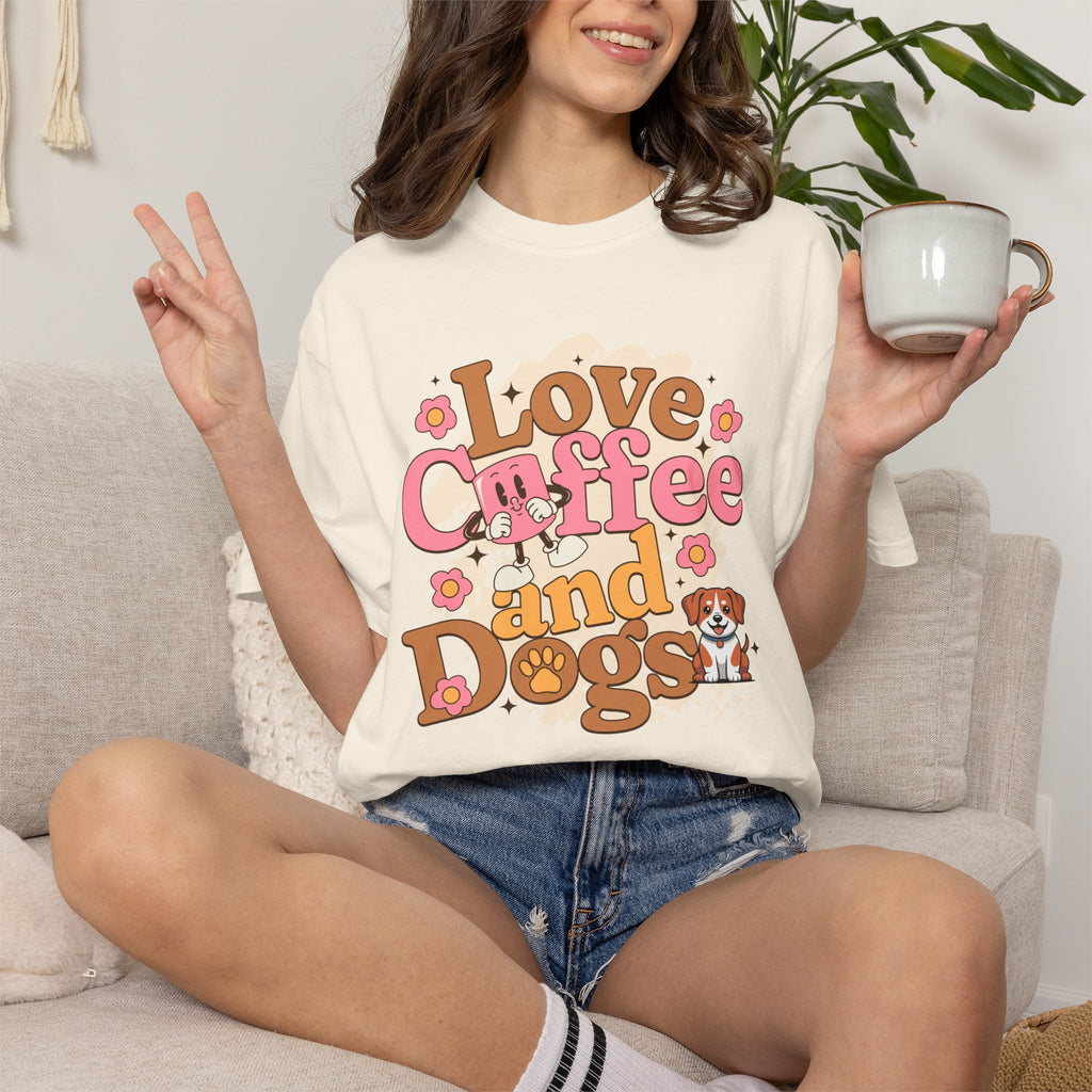 Love Coffee and Dogs T-Shirt — Retro Floral Dog Lover Tee