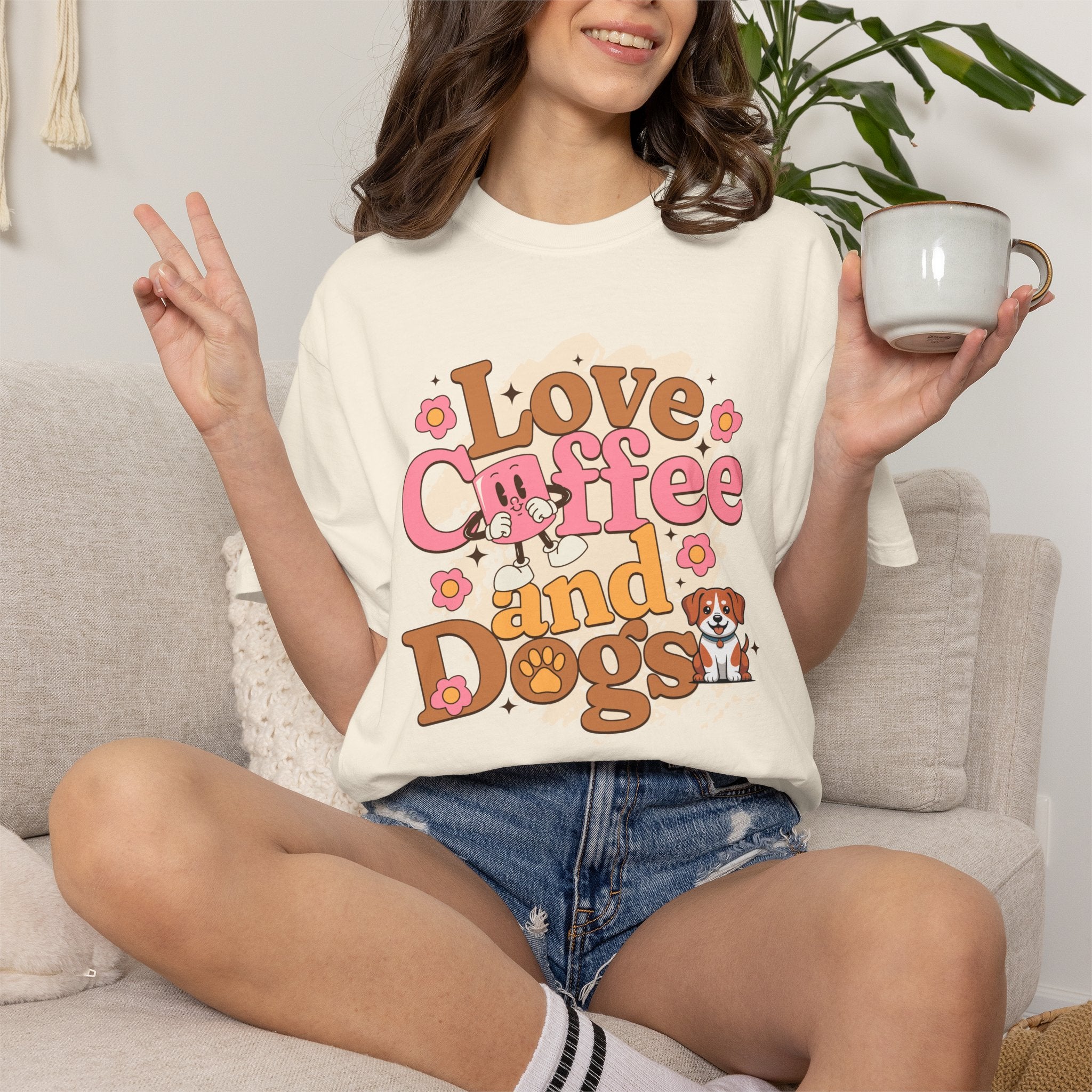 Love Coffee and Dogs T-Shirt — Retro Floral Dog Lover Tee