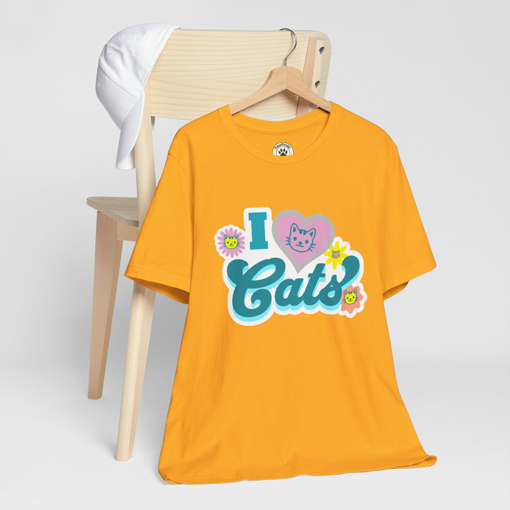 I  Cats Retro Floral Tee — Cute Cat Lover Graphic T-Shirt