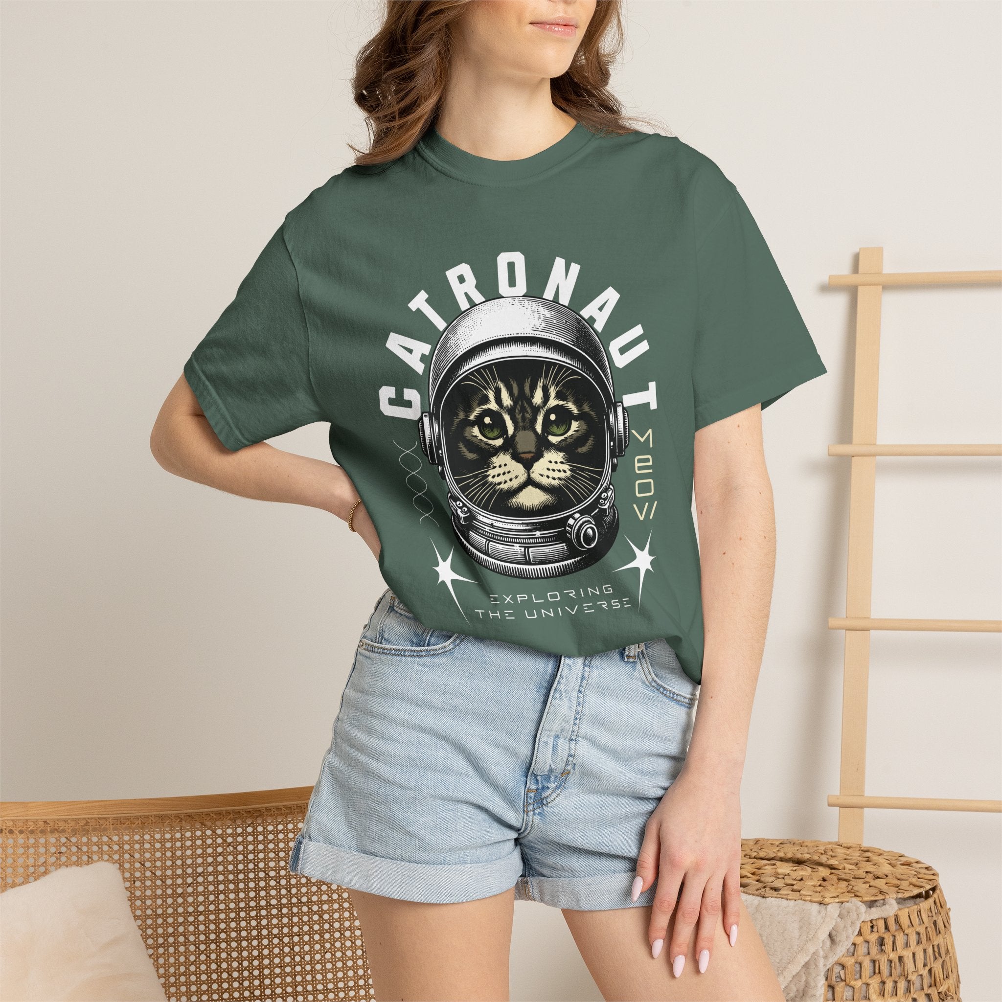 Catronaut T‑Shirt — Retro Space Cat Helmet Graphic Tee
