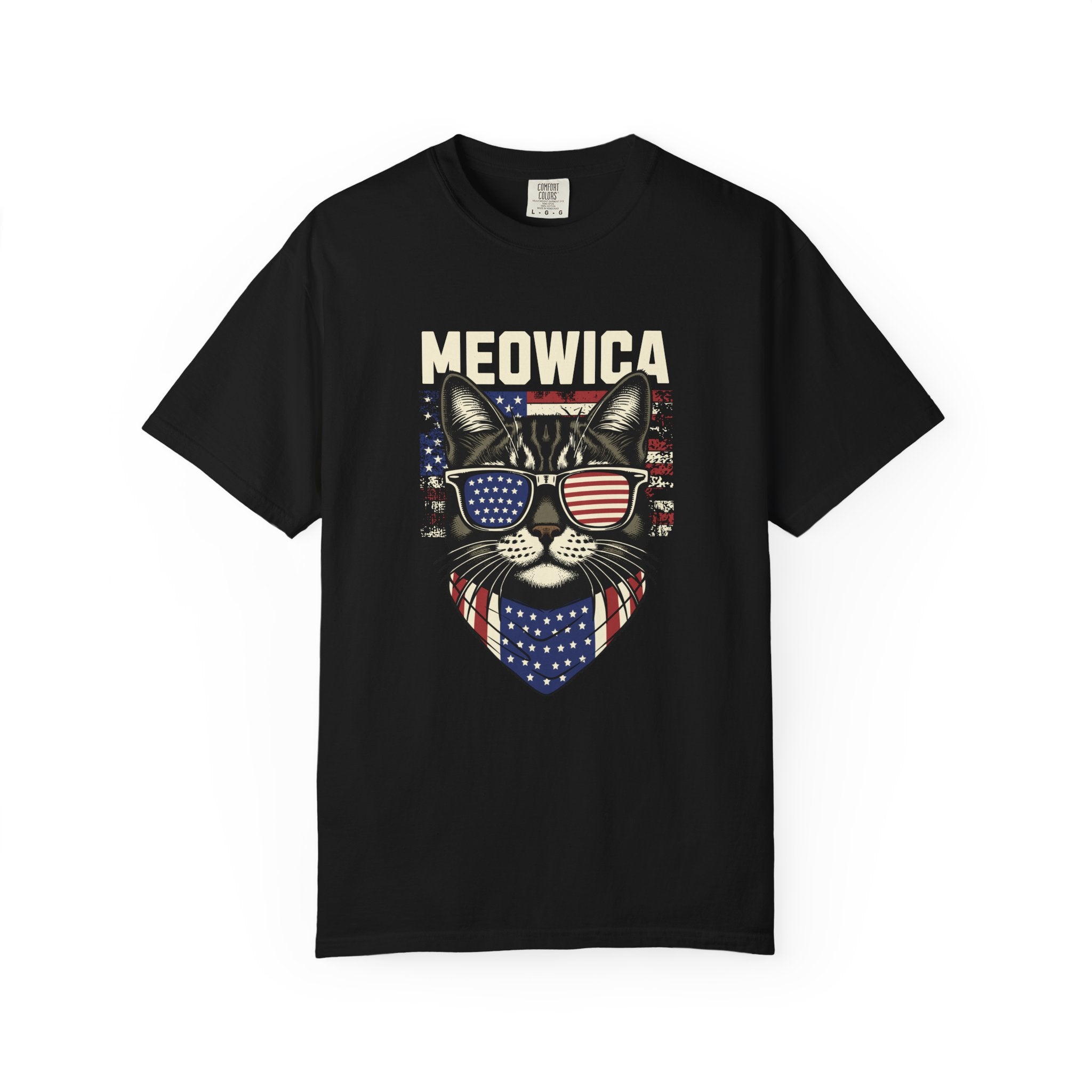 Meowica Cat T-Shirt — Patriotic American Flag Kitty Graphic Tee