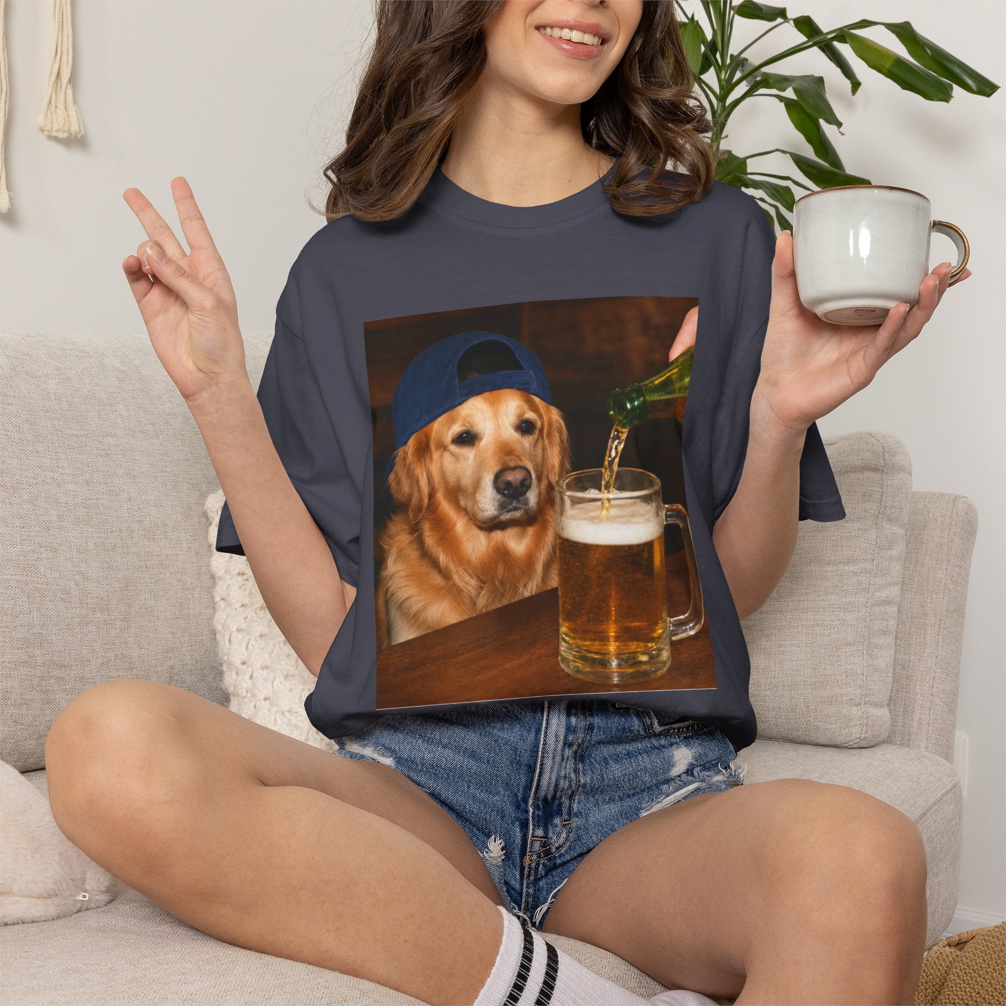Golden Retriever Beer T-Shirt — Funny Dog Drinking Beer Graphic Tee
