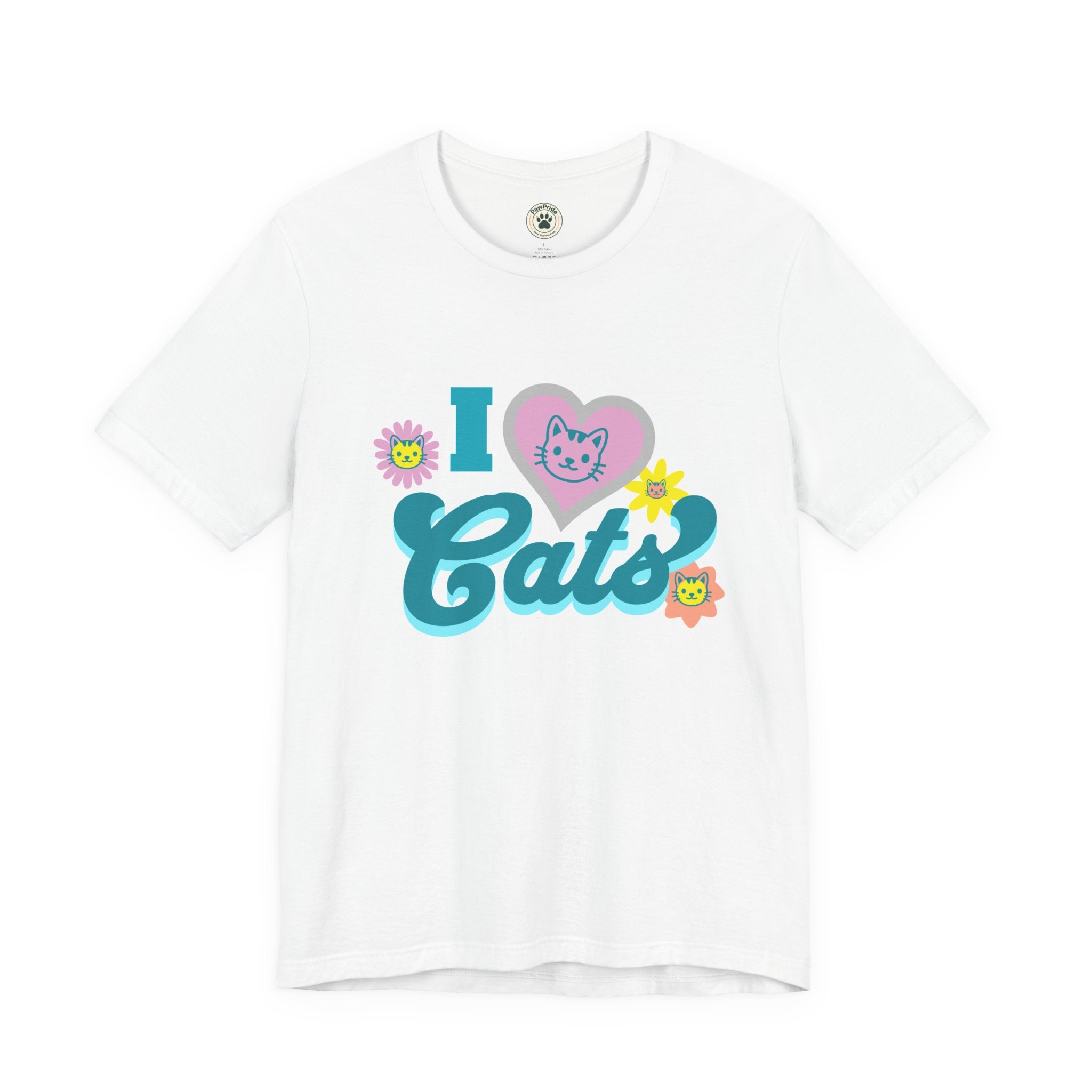 I  Cats Retro Floral Tee — Cute Cat Lover Graphic T-Shirt