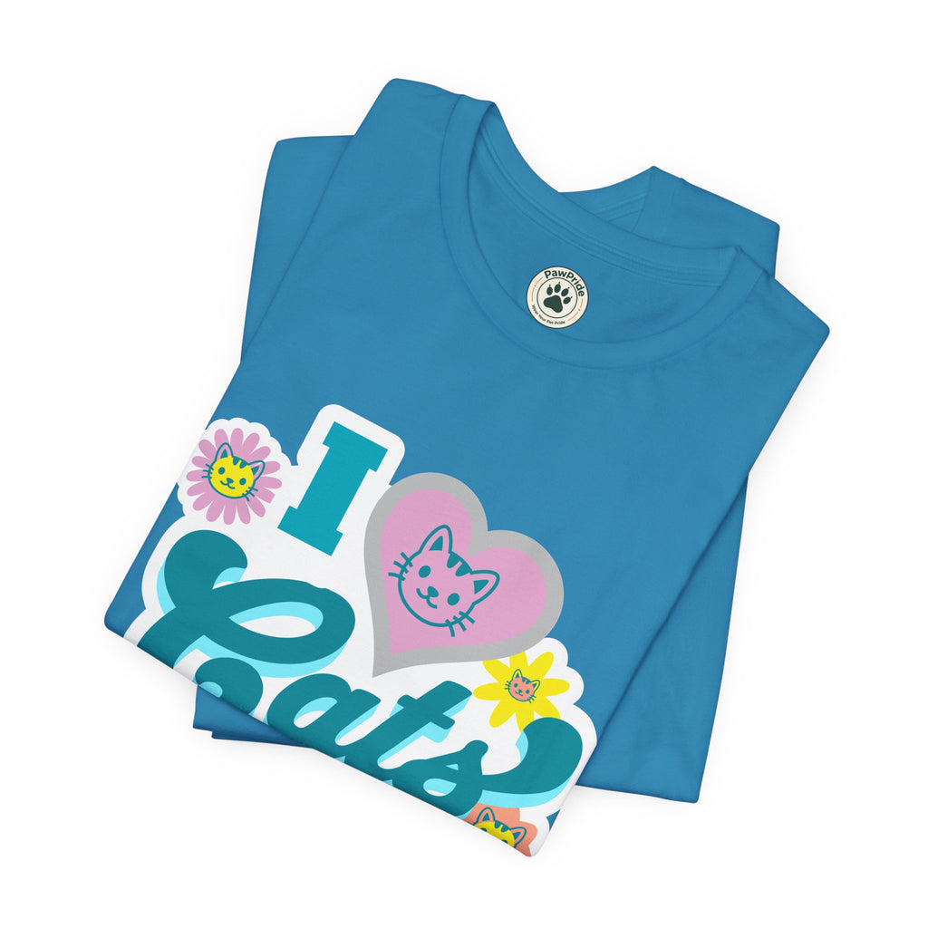 I  Cats Retro Floral Tee — Cute Cat Lover Graphic T-Shirt