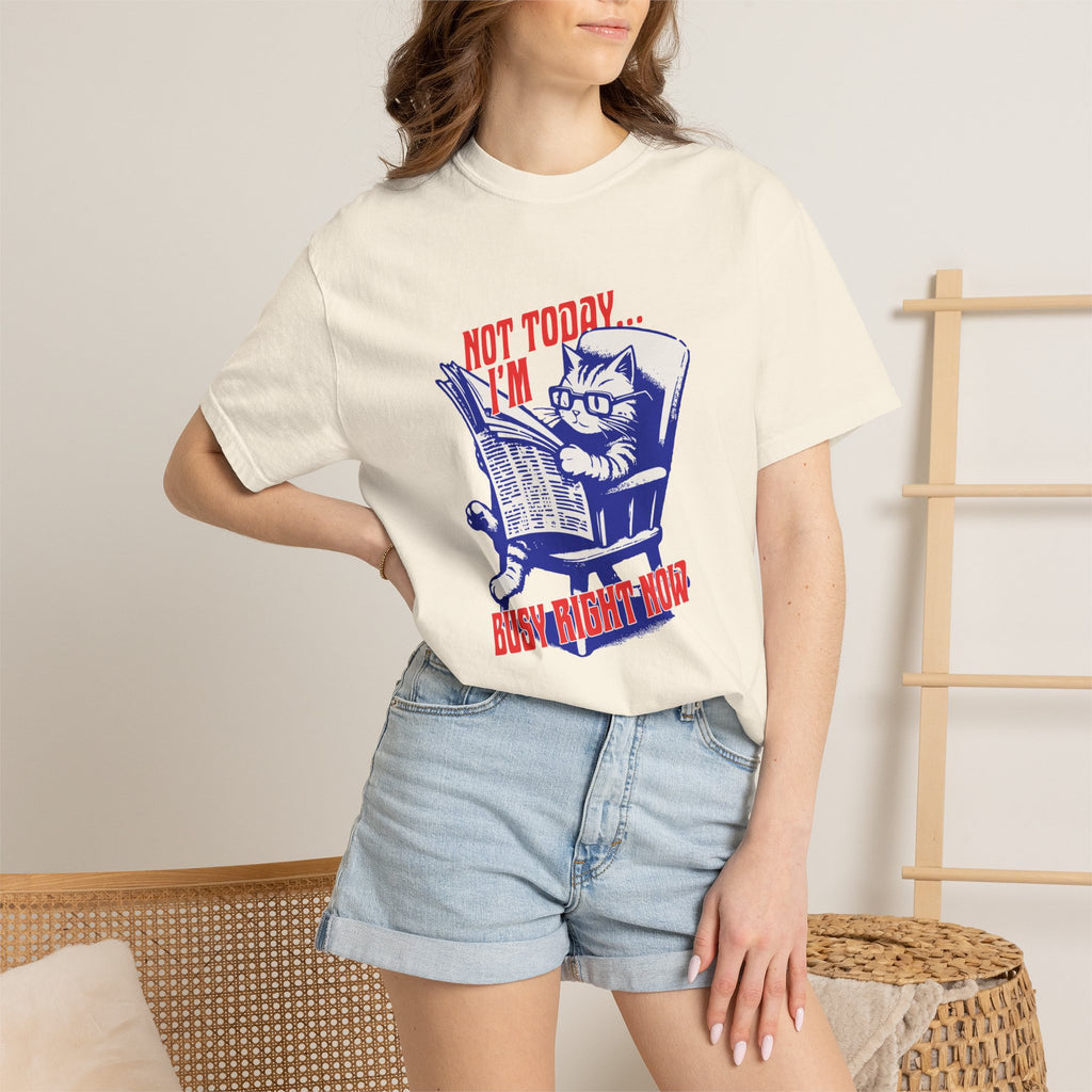 Cat Reading T-Shirt — "Not Today... I'm Busy Right Now" Vintage Graphic Tee