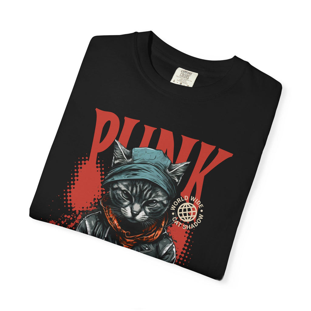 Punk Cat Graphic T-Shirt — Edgy Streetwear Tee with Biker Cat Design