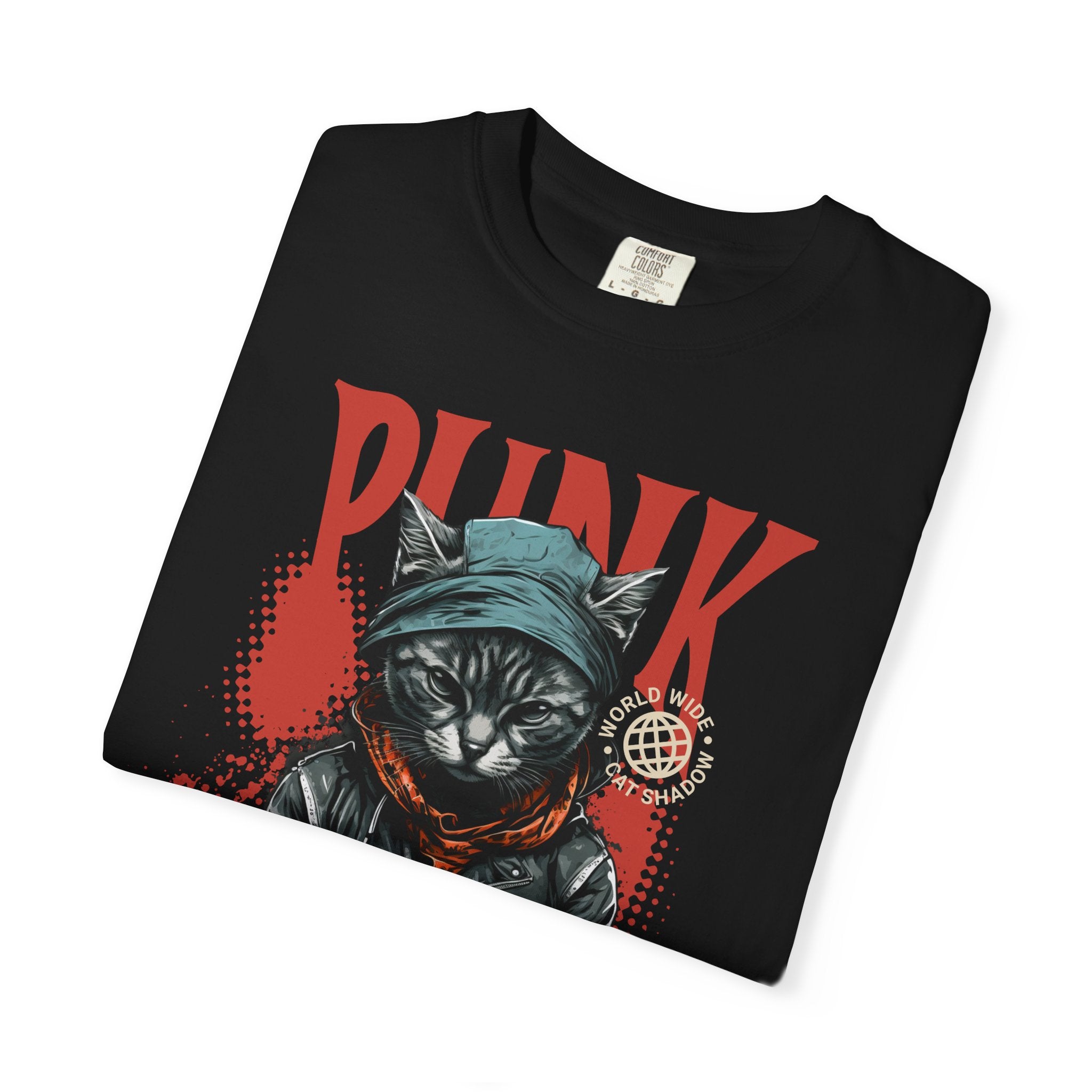 Punk Cat Graphic T-Shirt — Edgy Streetwear Tee with Biker Cat Design