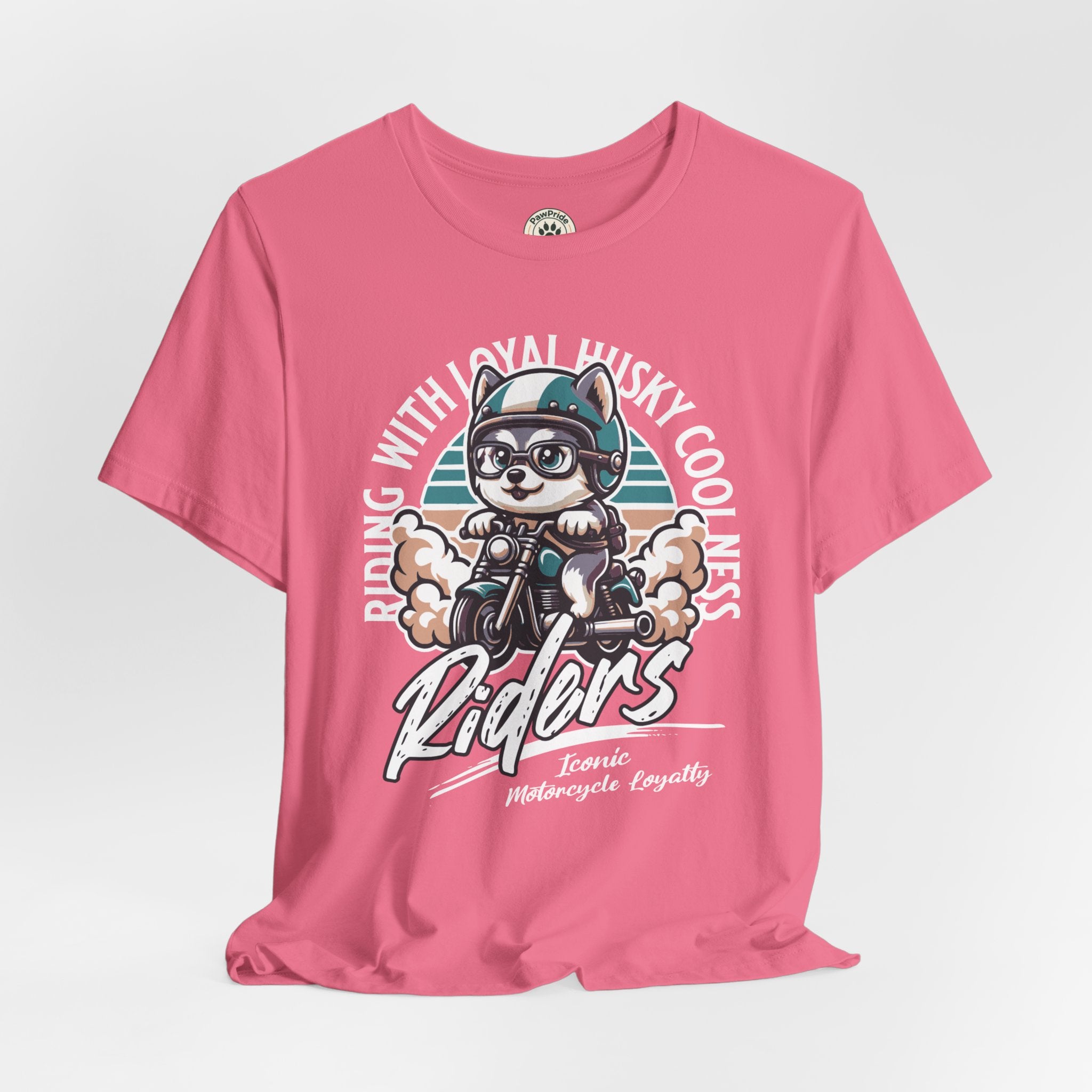 Riders Cat Motorcycle Tee — "Riding With Loyal Husky Coolness" Graphic Shirt