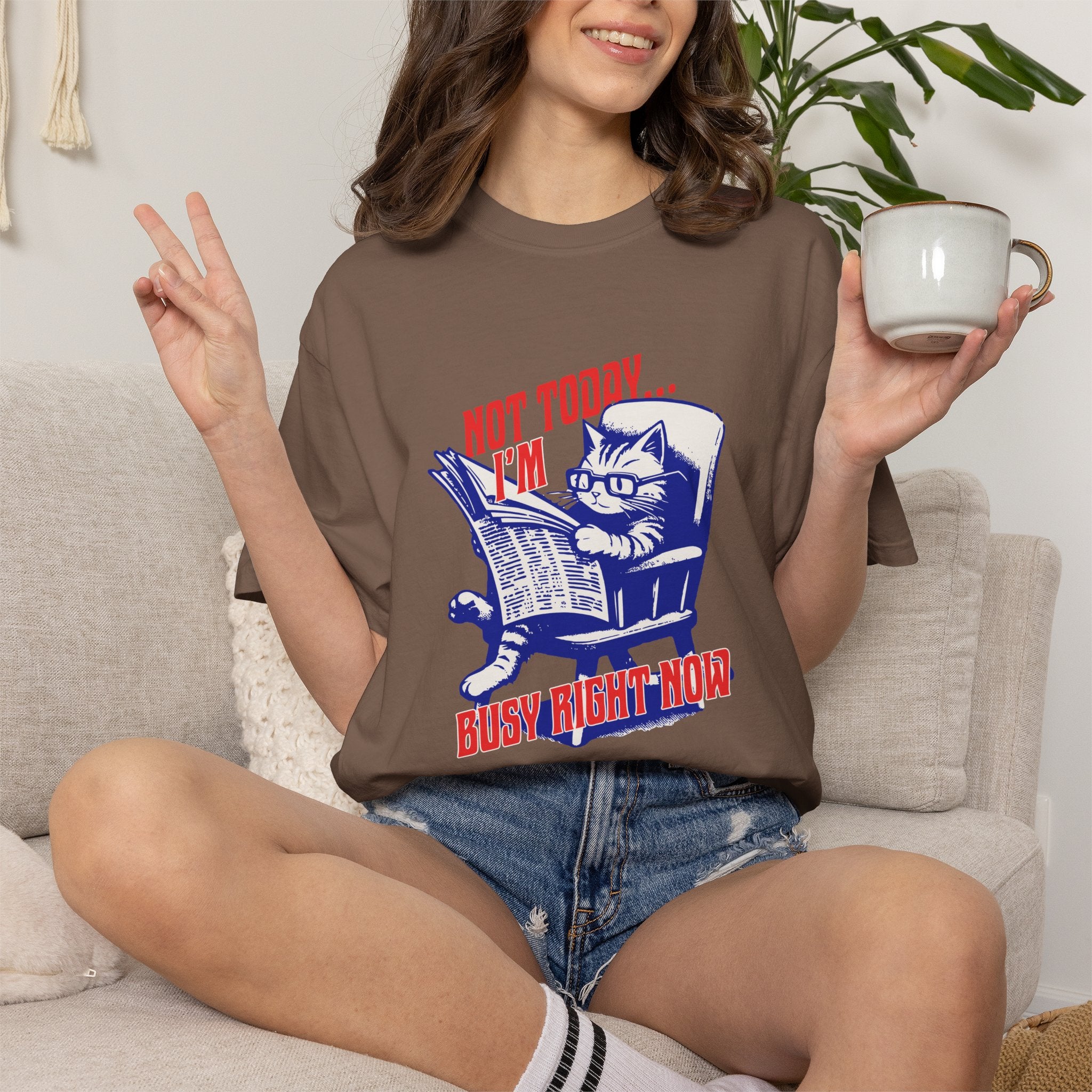 Cat Reading T-Shirt — "Not Today... I'm Busy Right Now" Vintage Graphic Tee