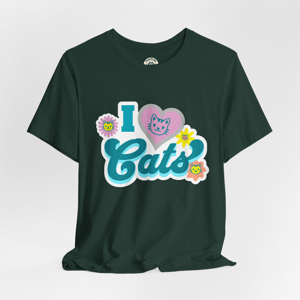 I  Cats Retro Floral Tee — Cute Cat Lover Graphic T-Shirt