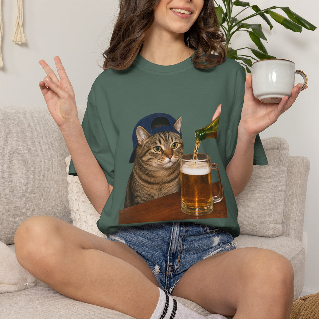 Cat With Beer T-Shirt — Funny Cat Drinking Beer Graphic Tee