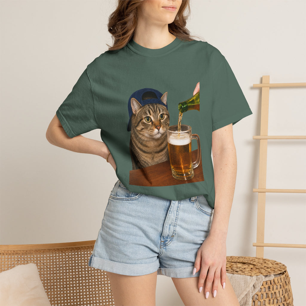 Cat With Beer T-Shirt — Funny Cat Drinking Beer Graphic Tee