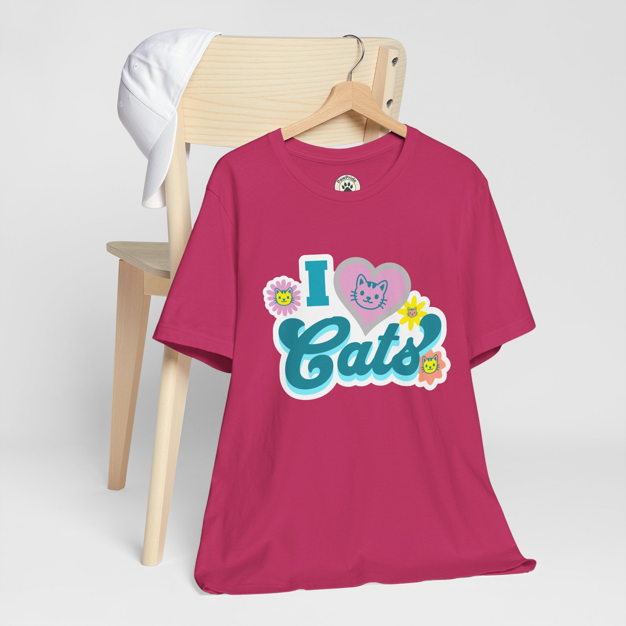 I  Cats Retro Floral Tee — Cute Cat Lover Graphic T-Shirt