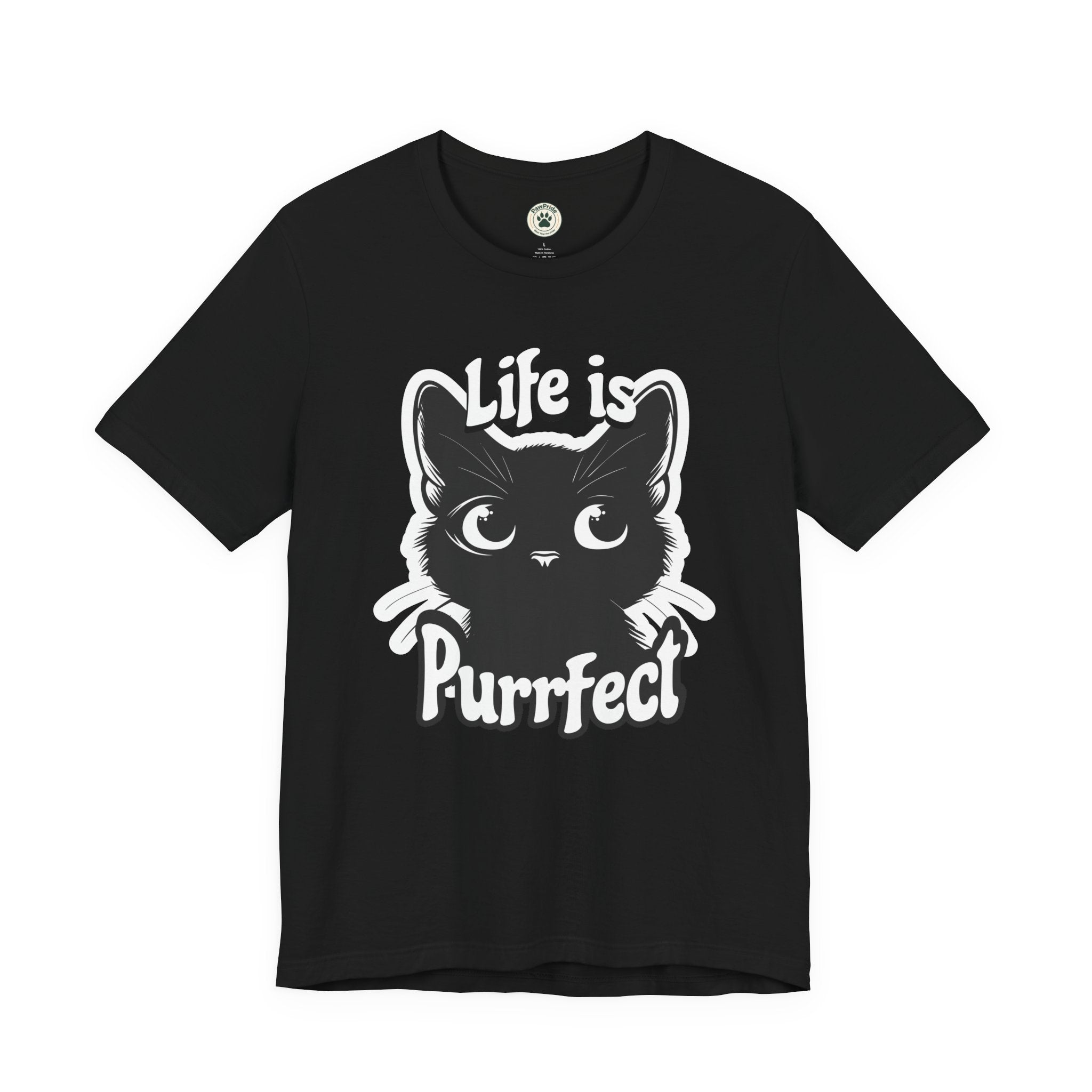 Life Is Purrfect Cat T-Shirt — Cute Black Kitten Graphic Tee for Cat Lovers