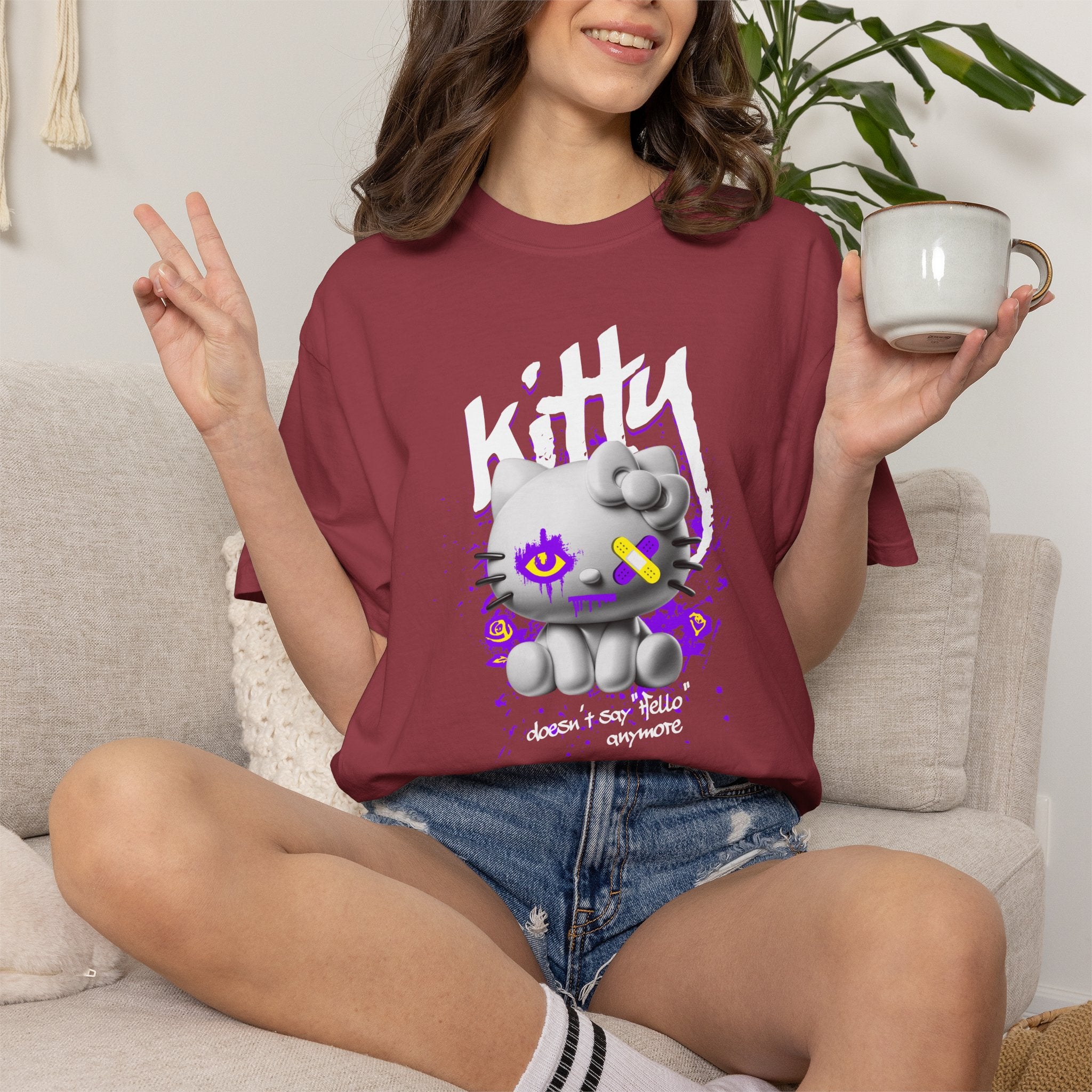 Kitty Cute Punk T-Shirt — 'doesn't say hello' Garment-Dyed Tee