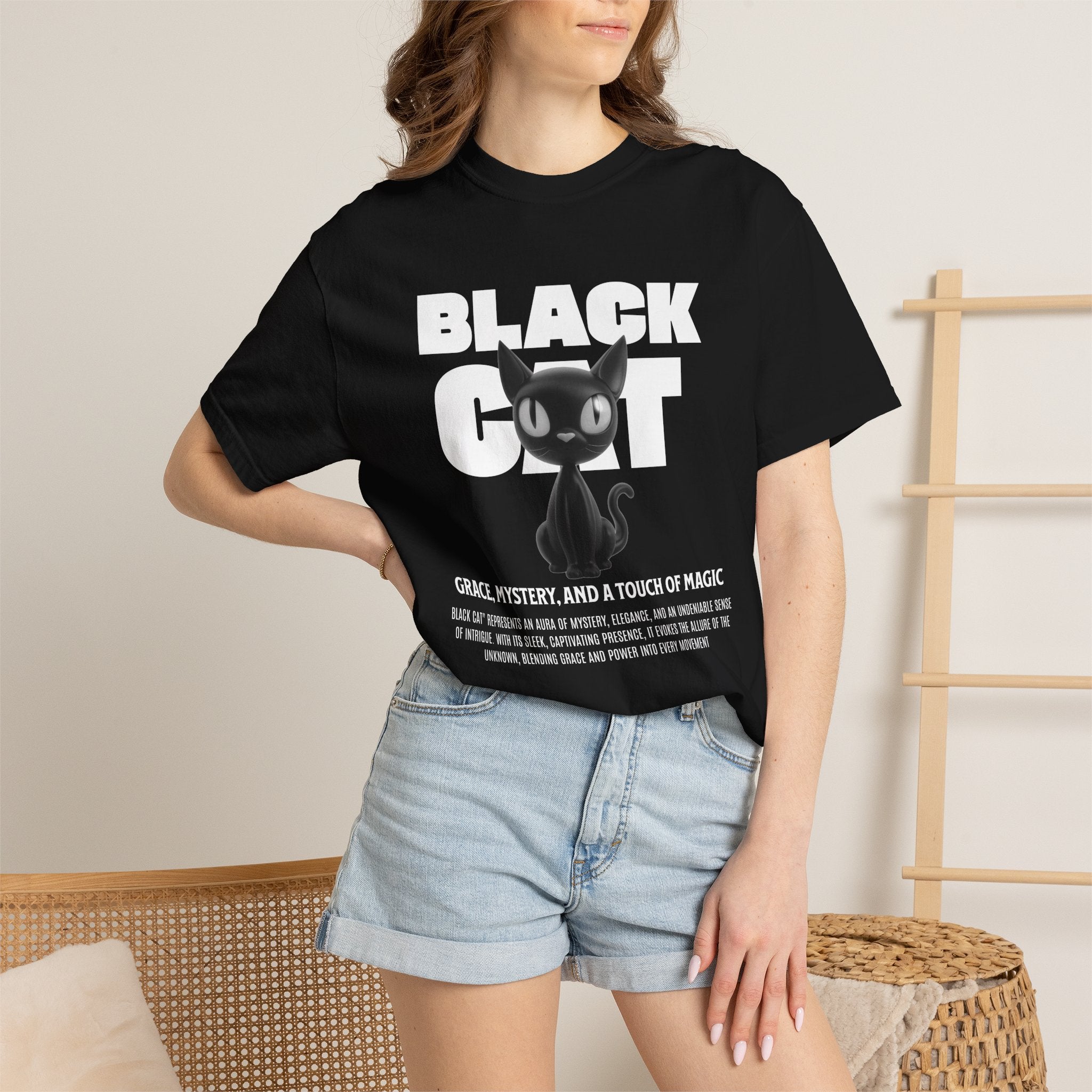 Black Cat Graphic T-Shirt — Cute Spooky Halloween Tee