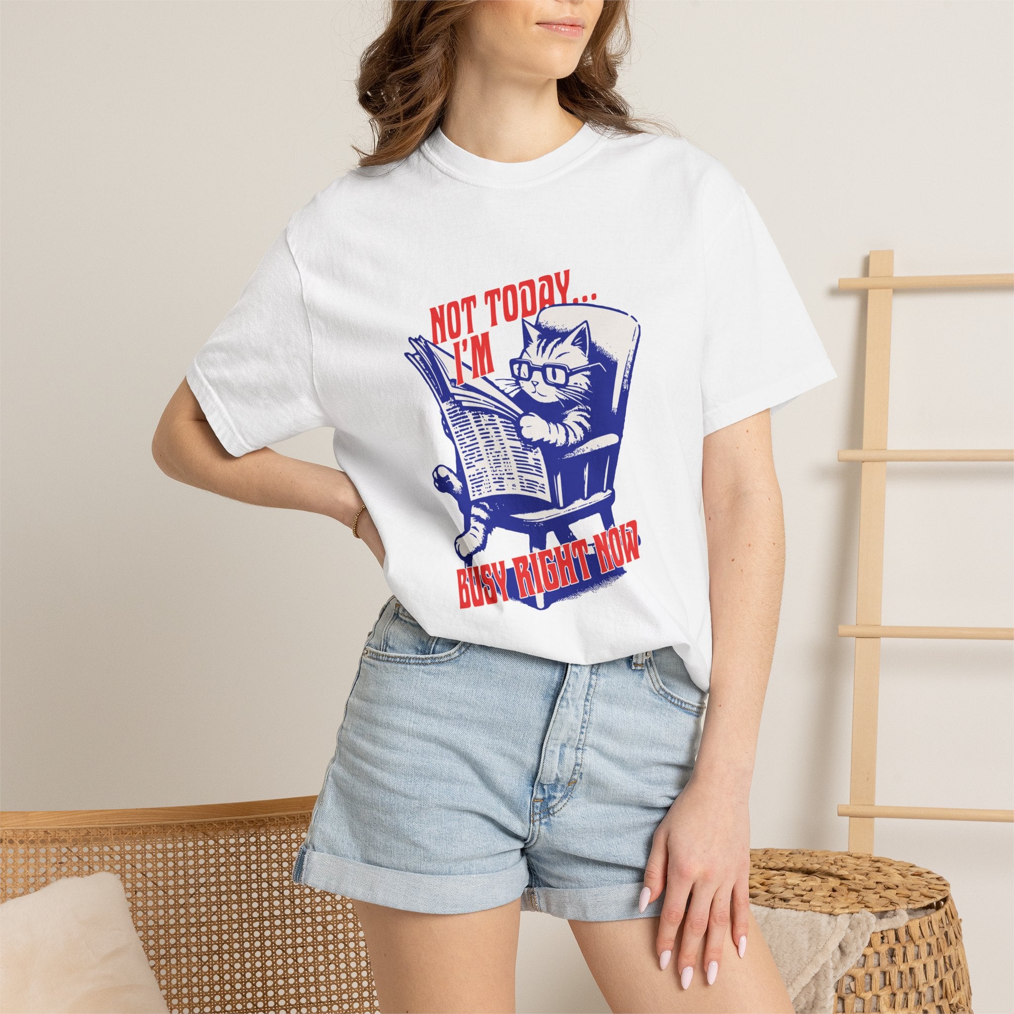 Cat Reading T-Shirt — "Not Today... I'm Busy Right Now" Vintage Graphic Tee