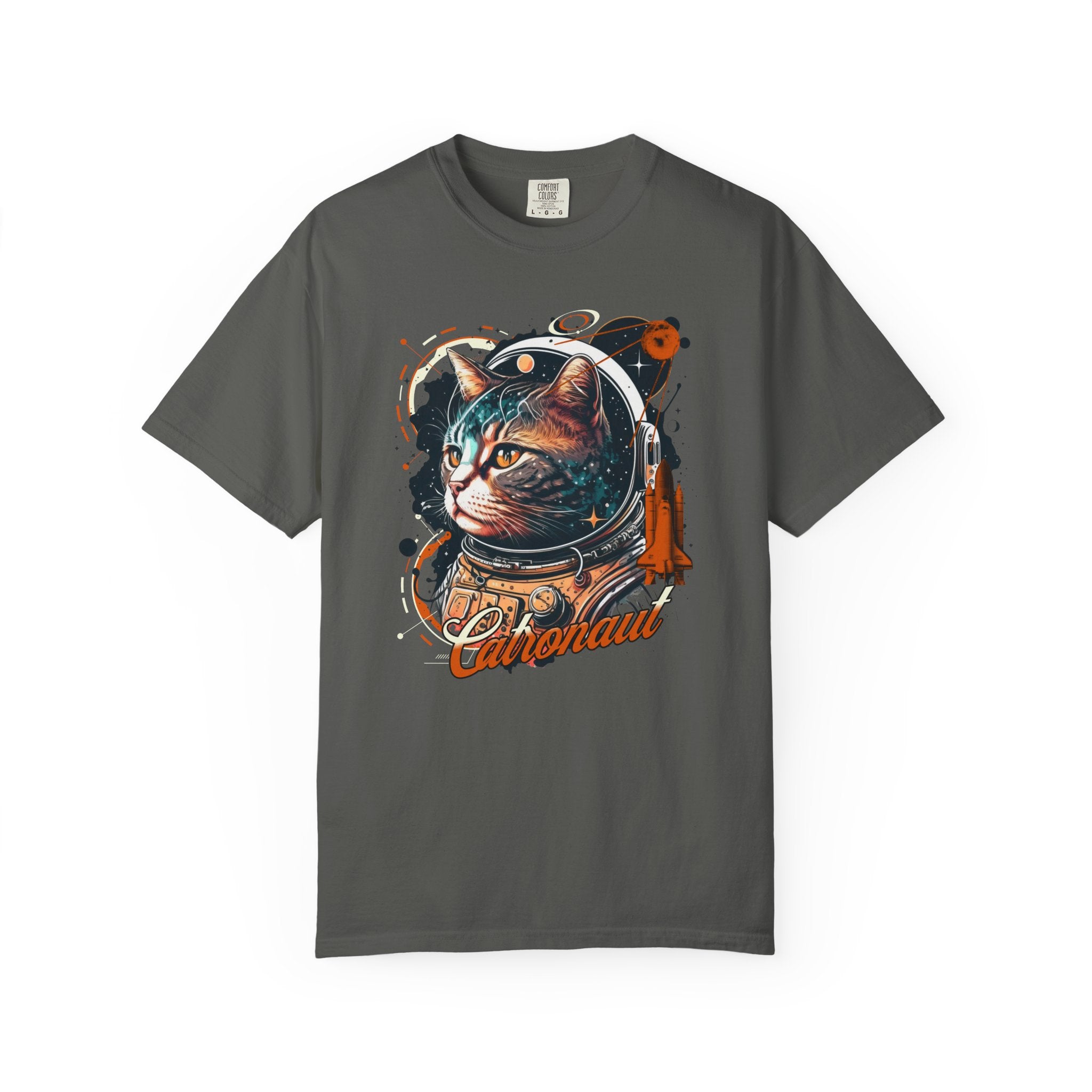 Astronaut Cat Graphic T-Shirt — 'Cabonaut' Retro Space Helmet Tee