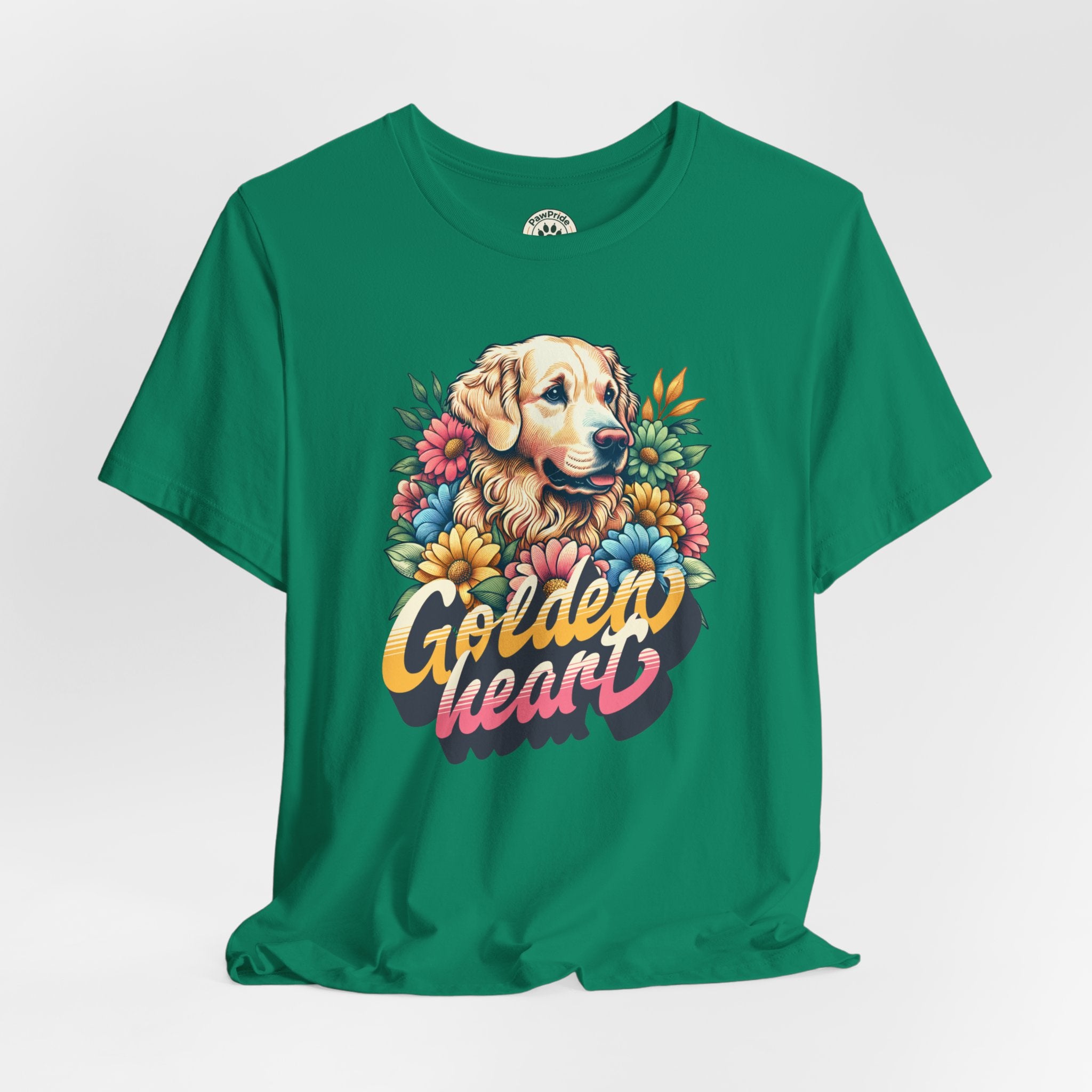 Golden Heart T-Shirt — Retro Floral Golden Retriever Tee